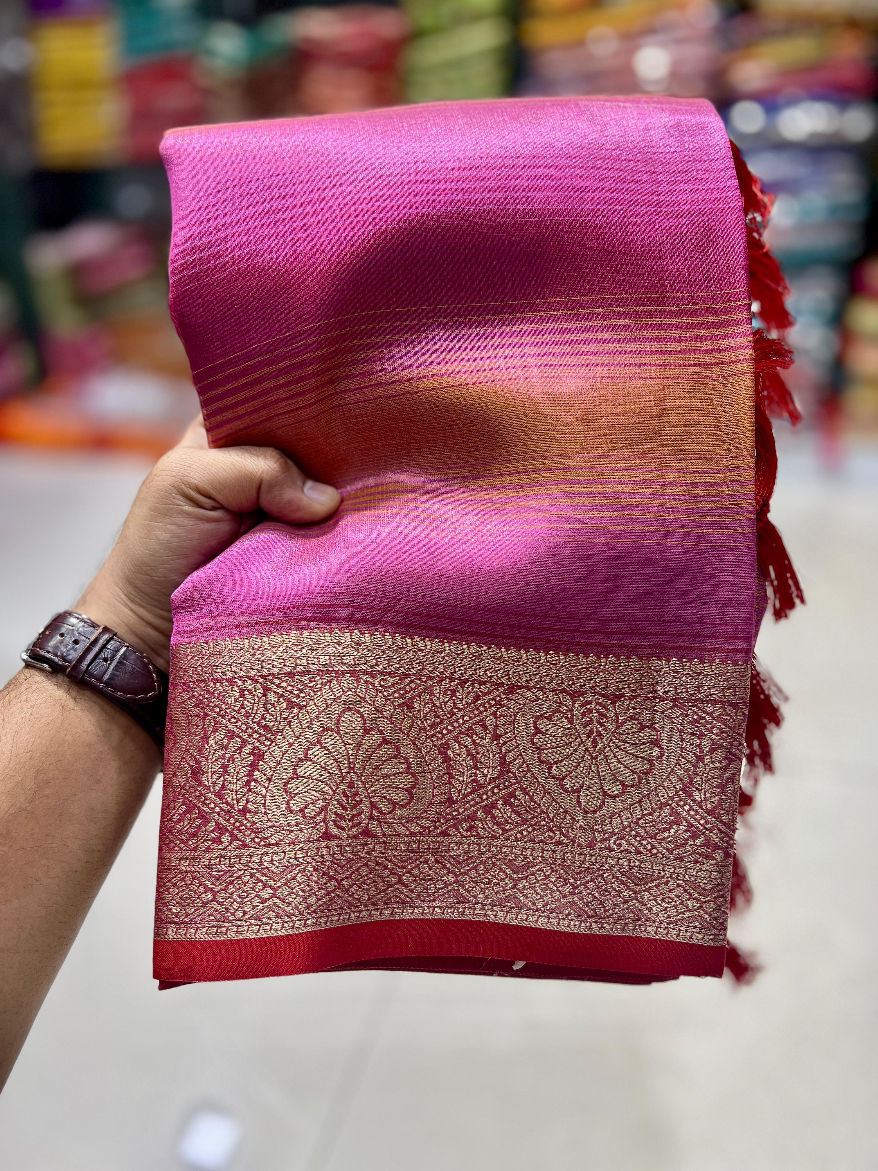 Purplish Pink Rangkart Pattern Soft Banarsi Silk Saree