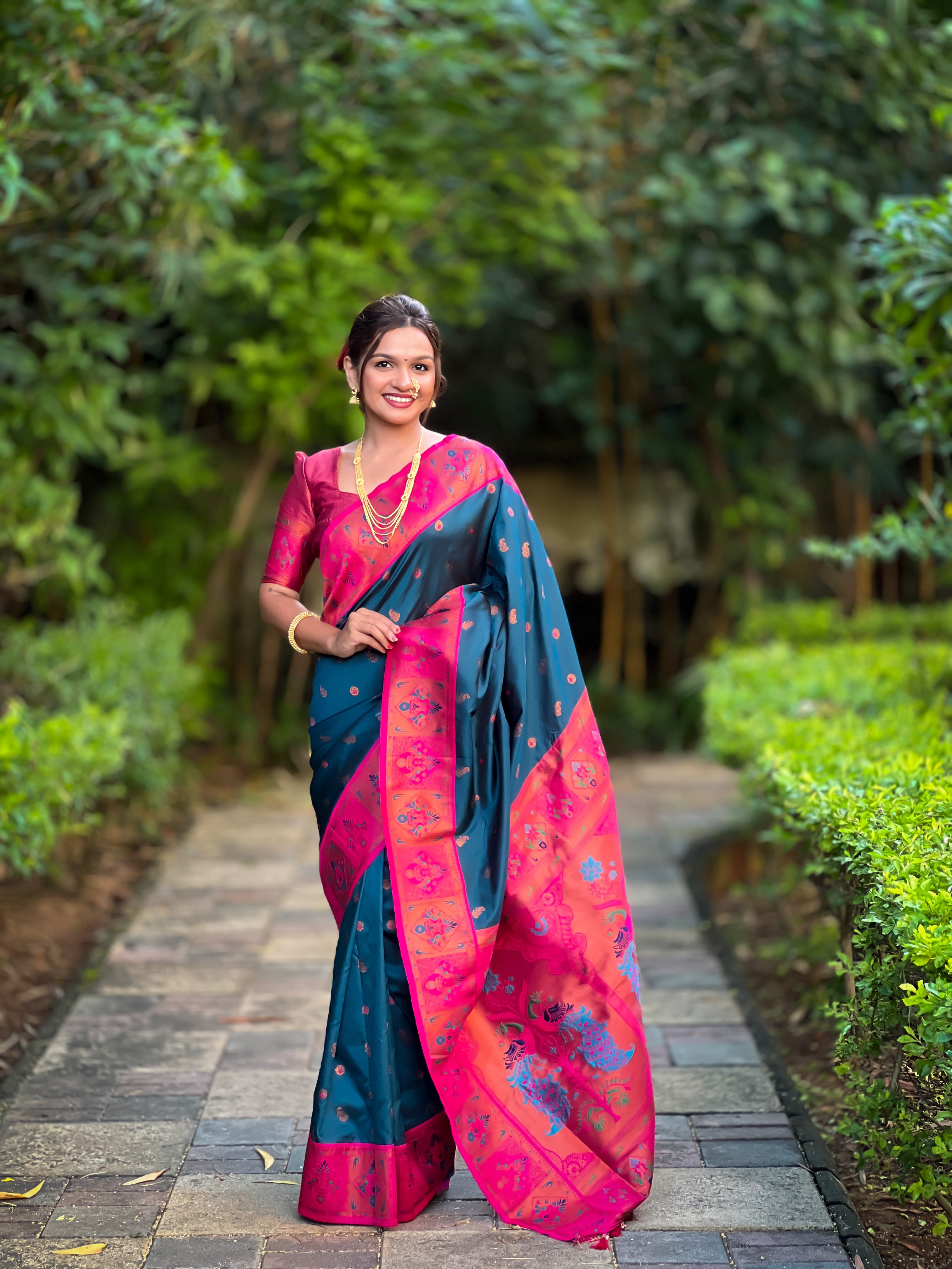 Rama Blue Woven Design Paithani Silk Saree