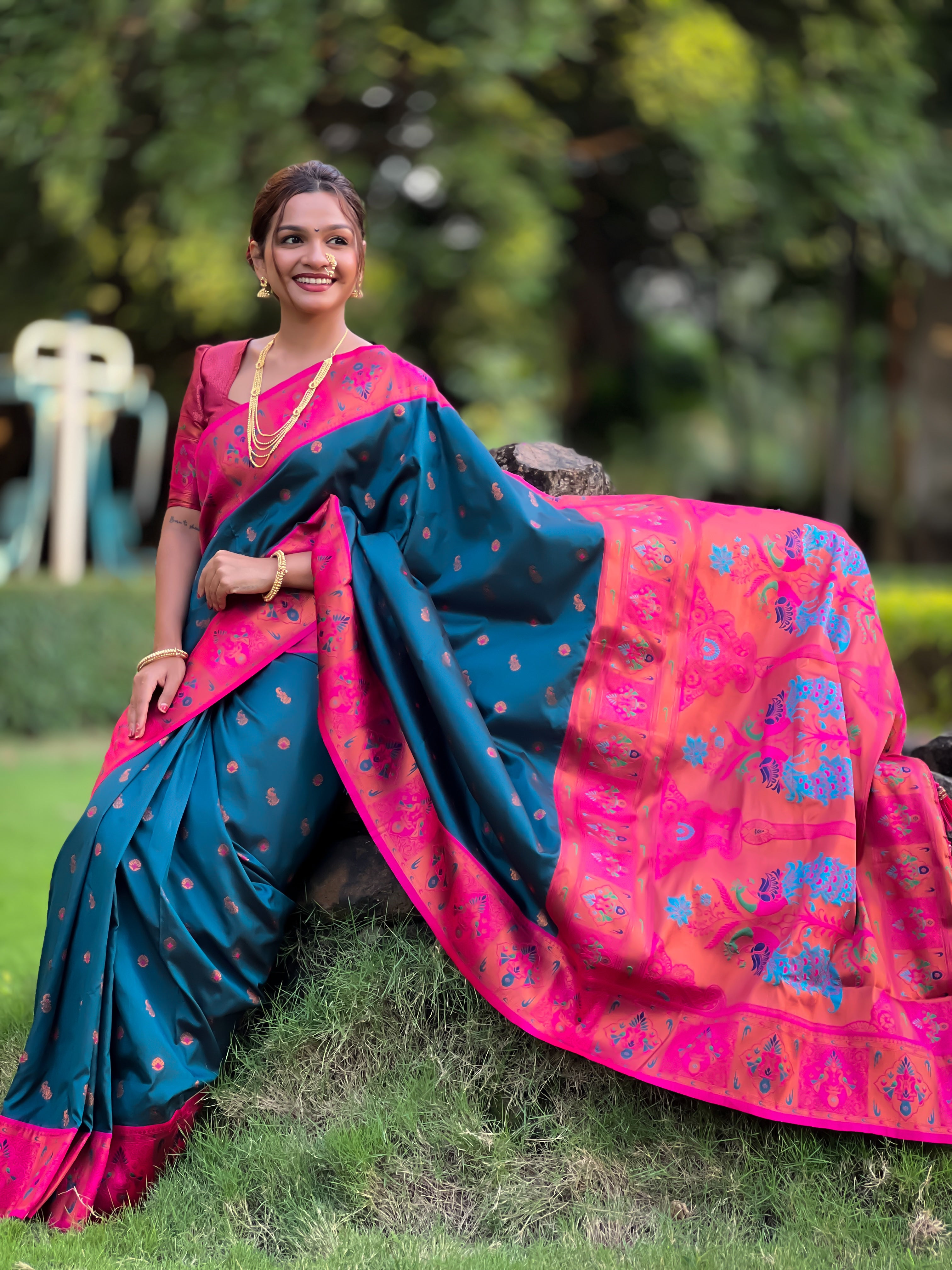 Rama Blue Woven Design Paithani Silk Saree