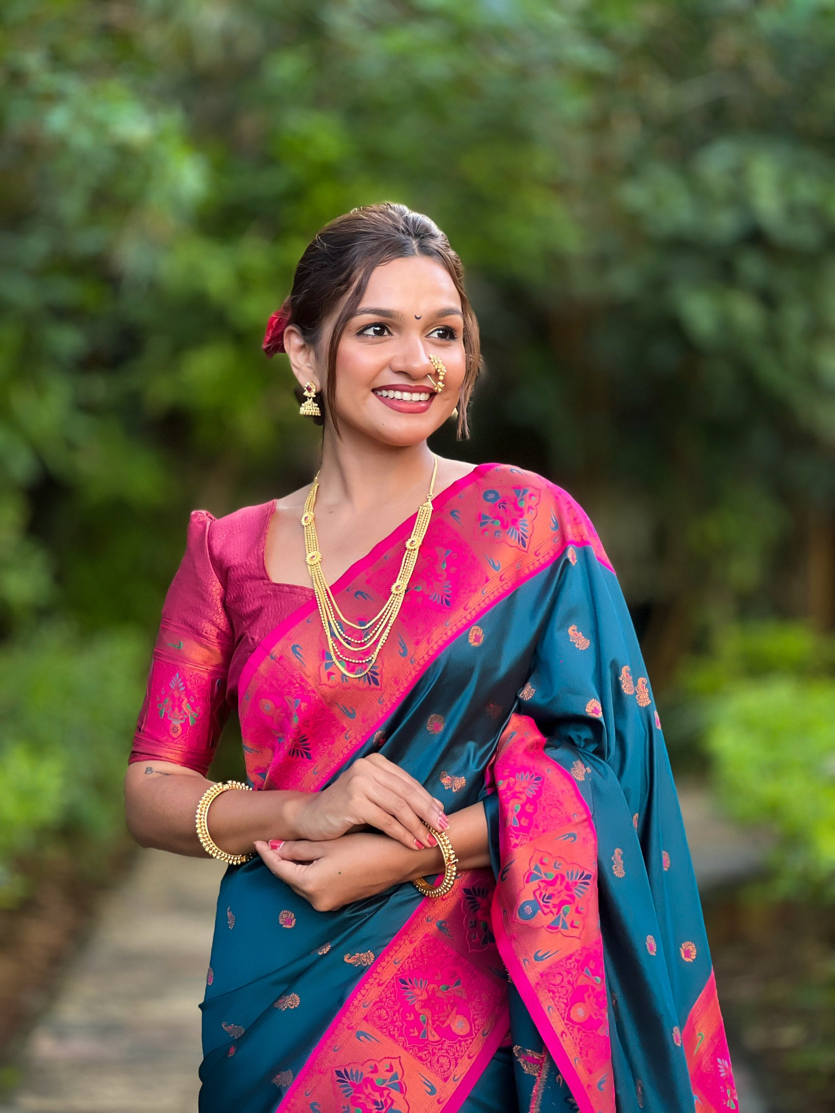 Rama Blue Woven Design Paithani Silk Saree