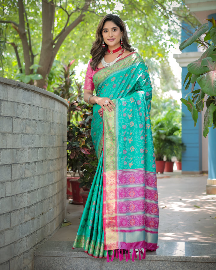 Rama Green Banarasi Patola Soft Silk Saree