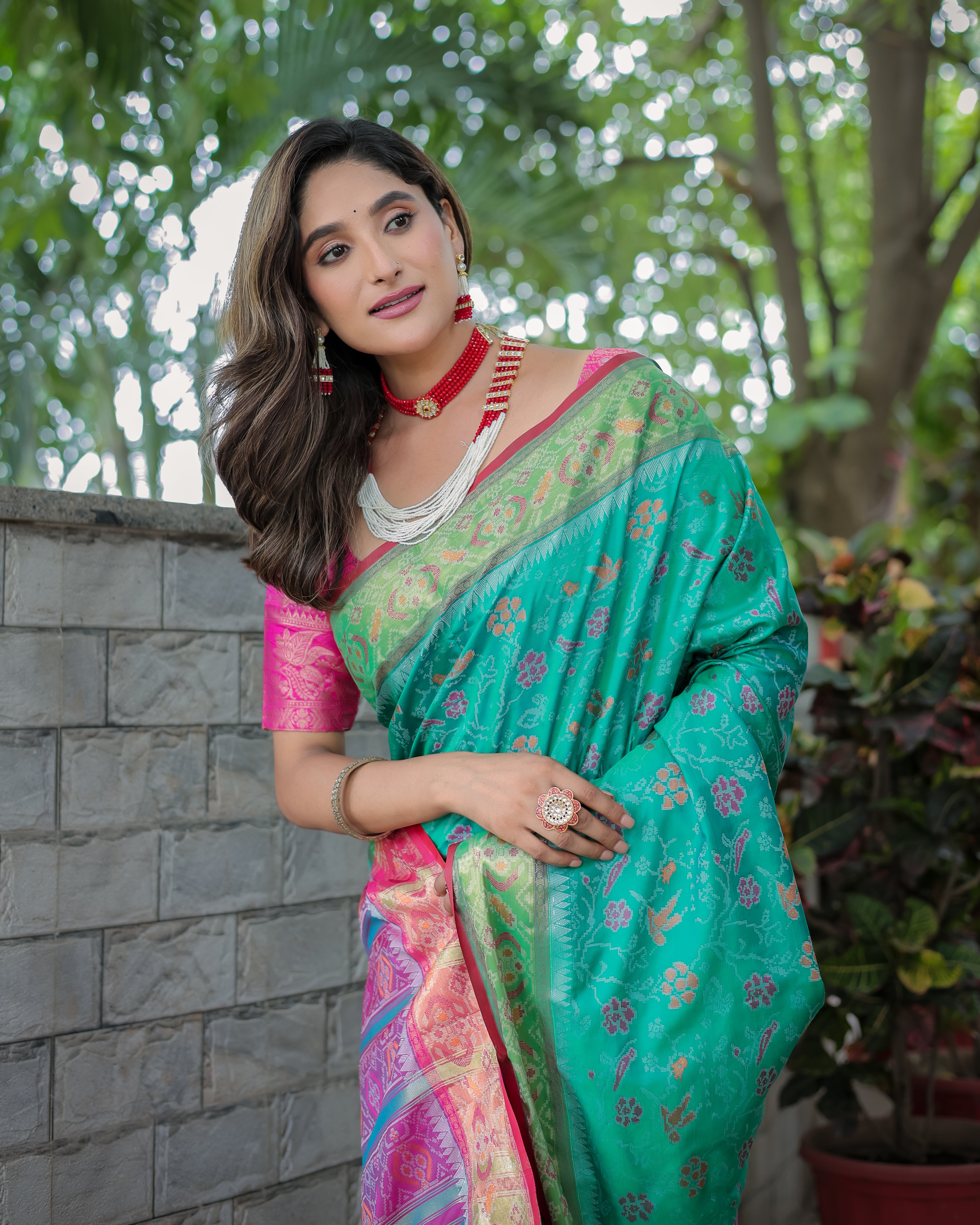 Rama Green Banarasi Patola Soft Silk Saree