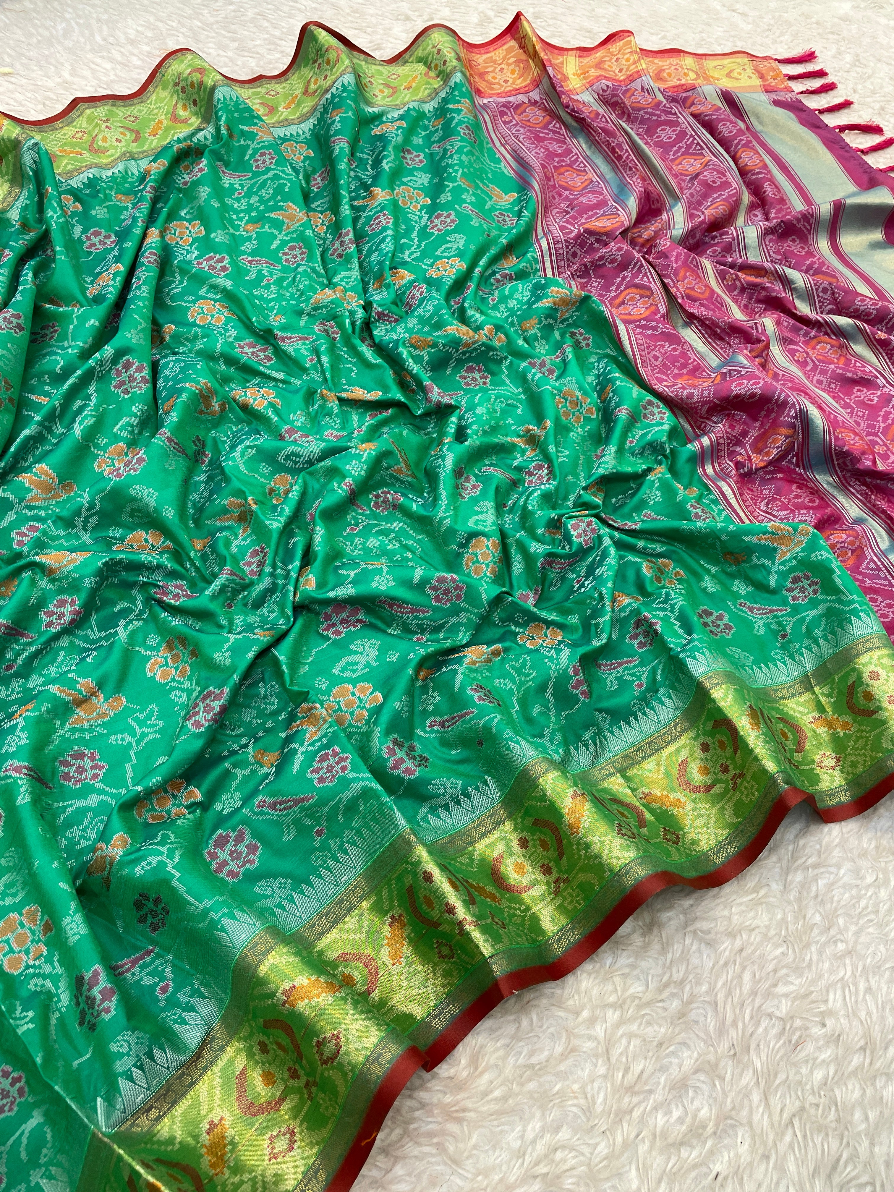 Rama Green Banarasi Patola Soft Silk Saree