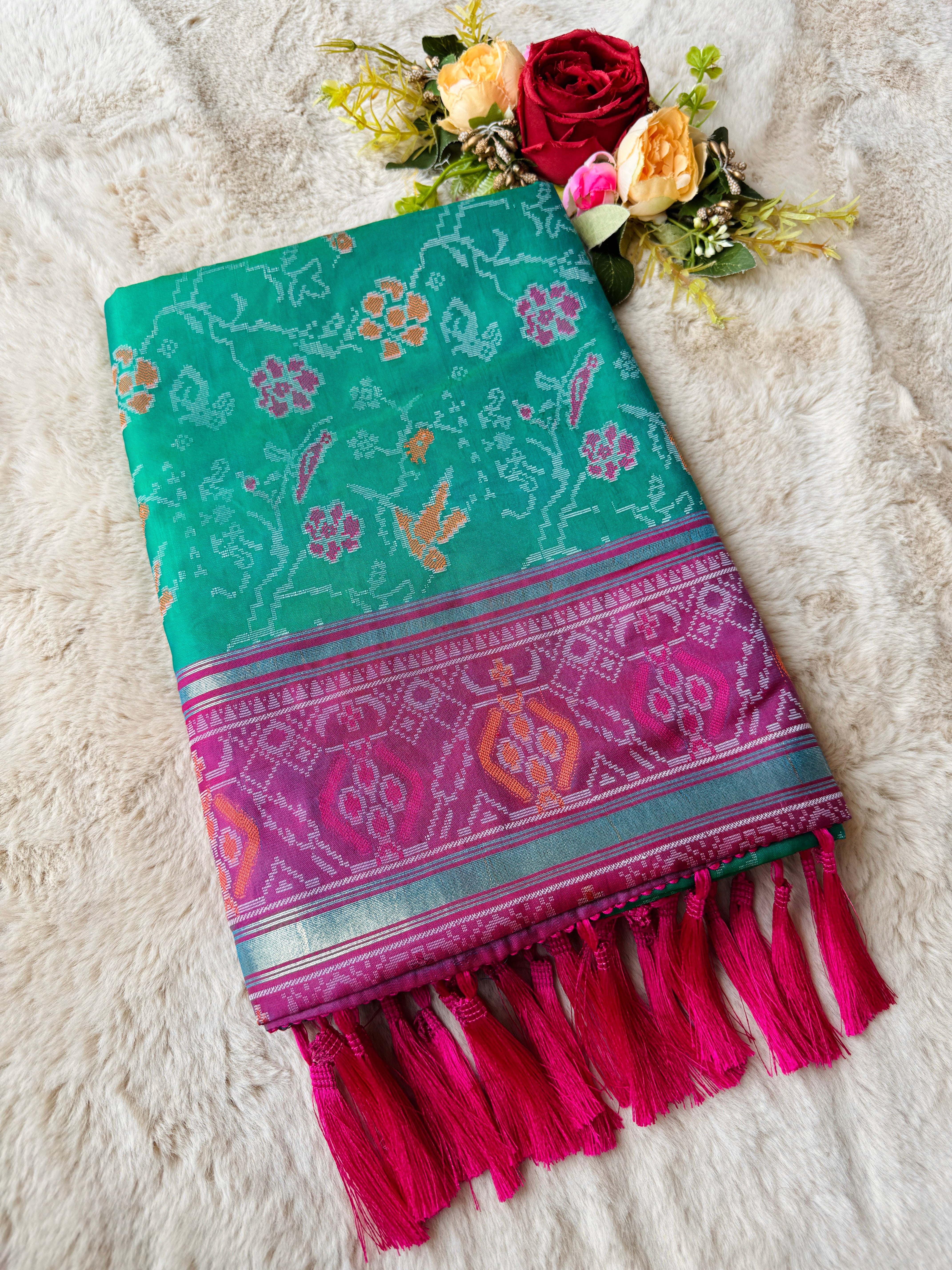 Rama Green Banarasi Patola Soft Silk Saree