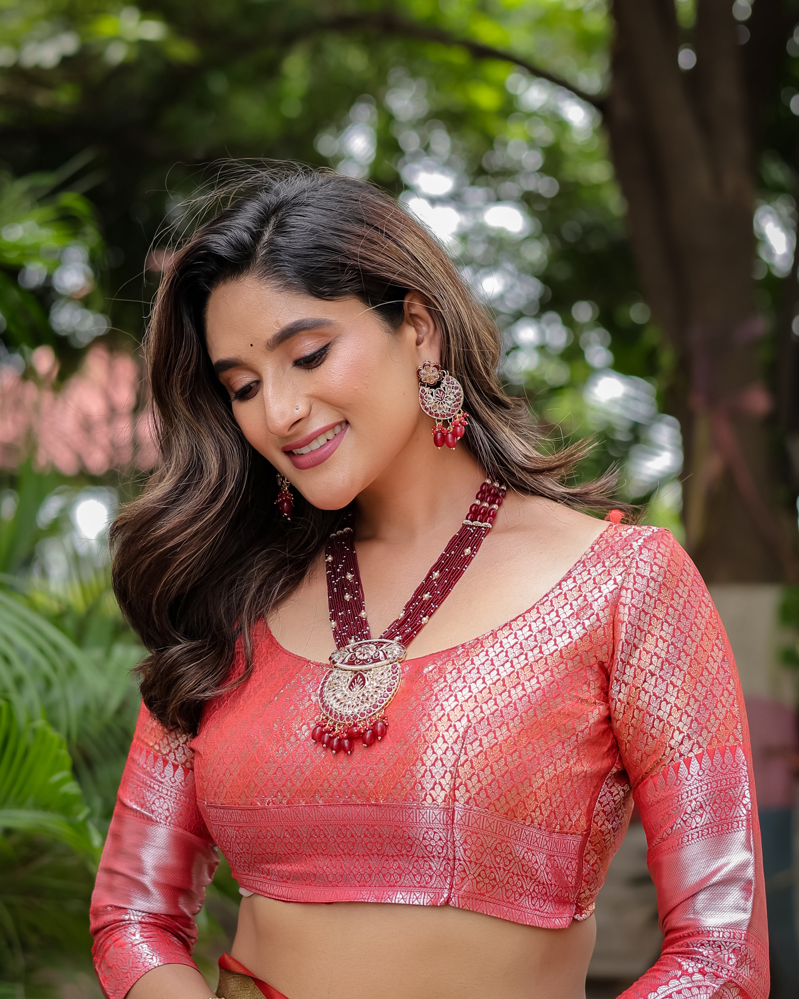 Raspberry Pink Rangkart Pattern Soft Banarsi Silk Saree