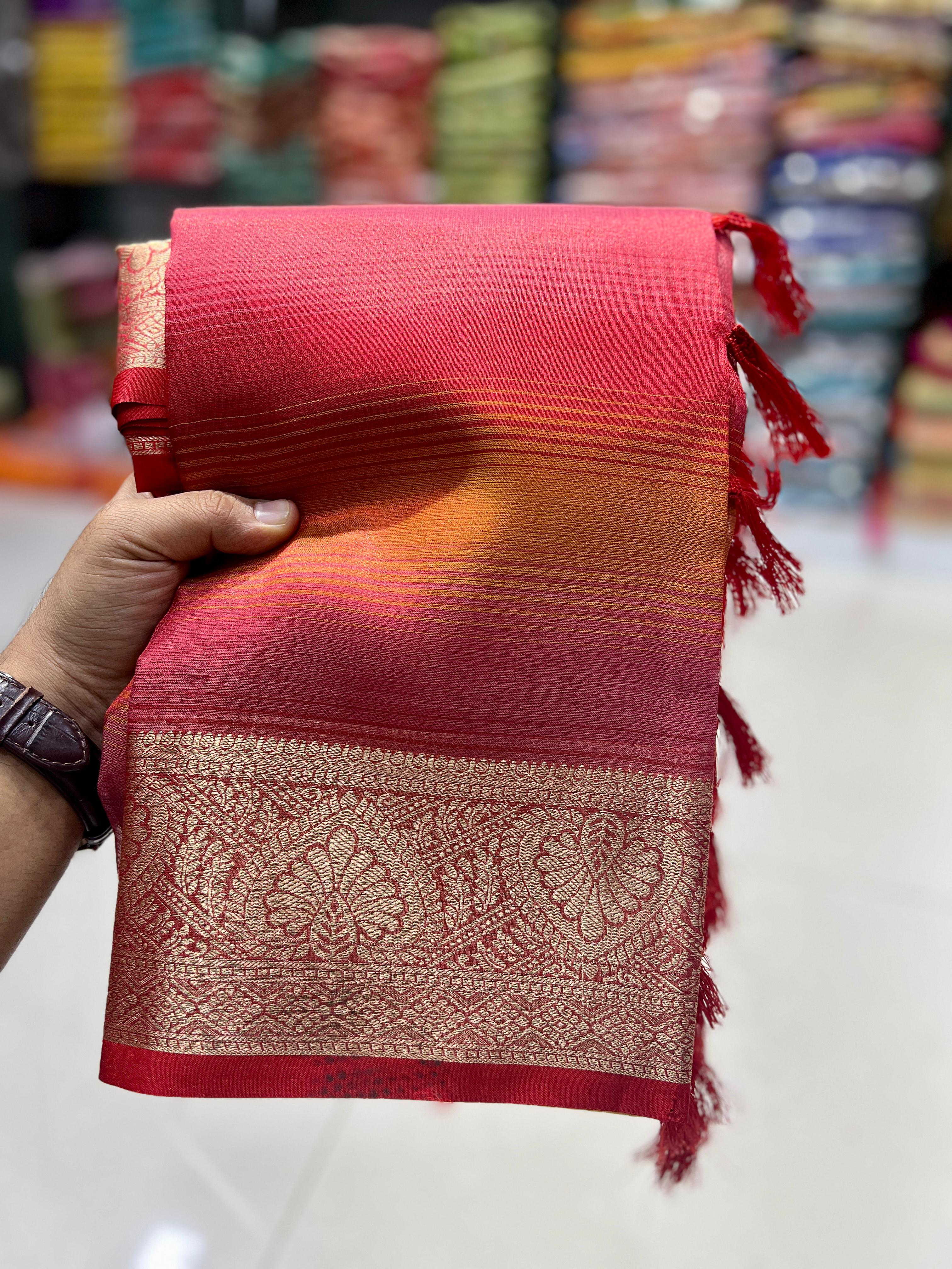 Raspberry Pink Rangkart Pattern Soft Banarsi Silk Saree