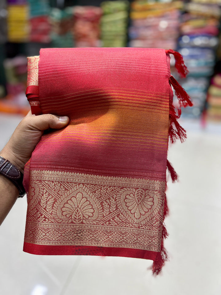 Raspberry Pink Rangkart Pattern Soft Banarsi Silk Saree