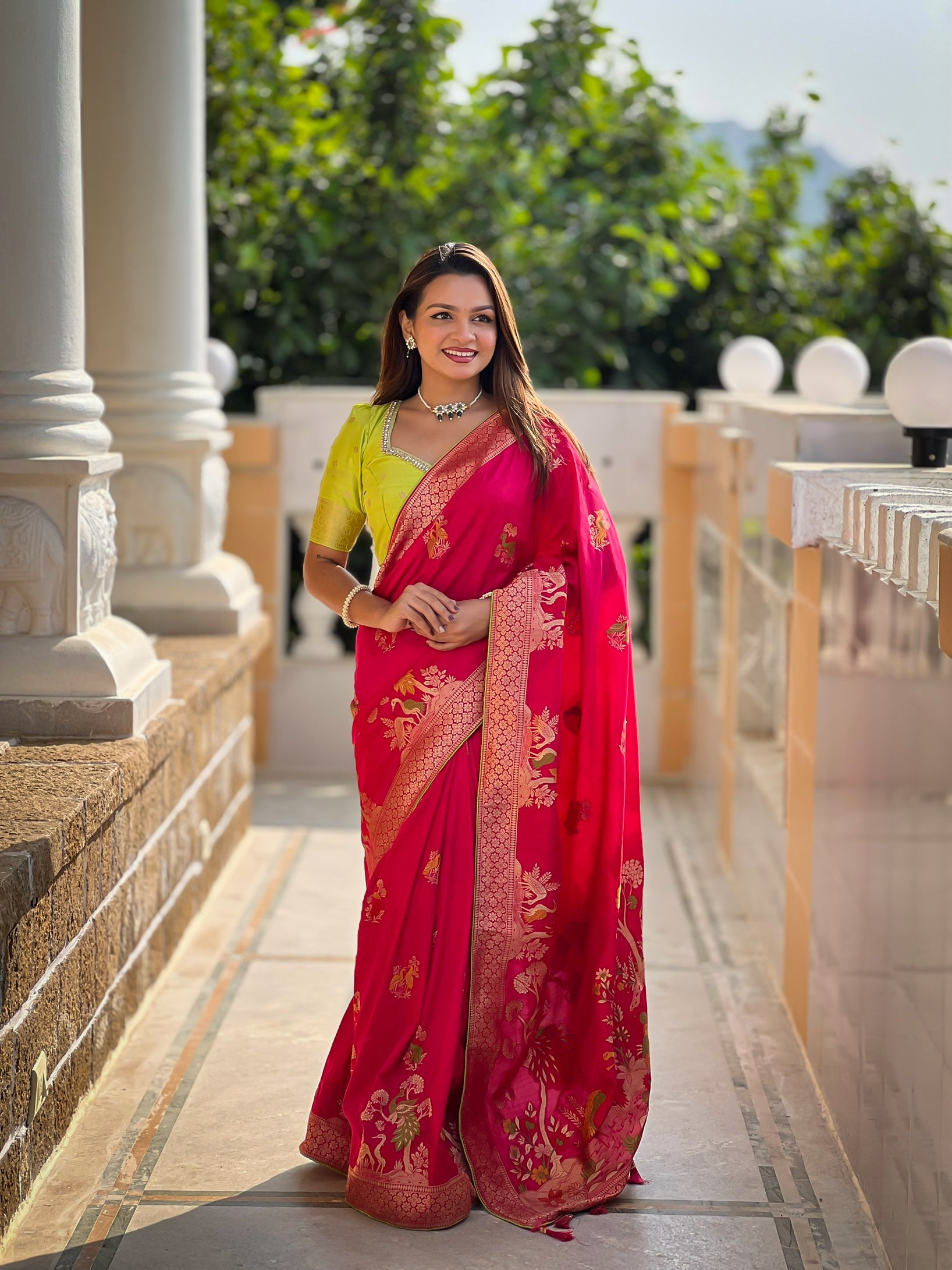 Red Soft Dolla Silk Saree with zari Weaving Meenakari Design
