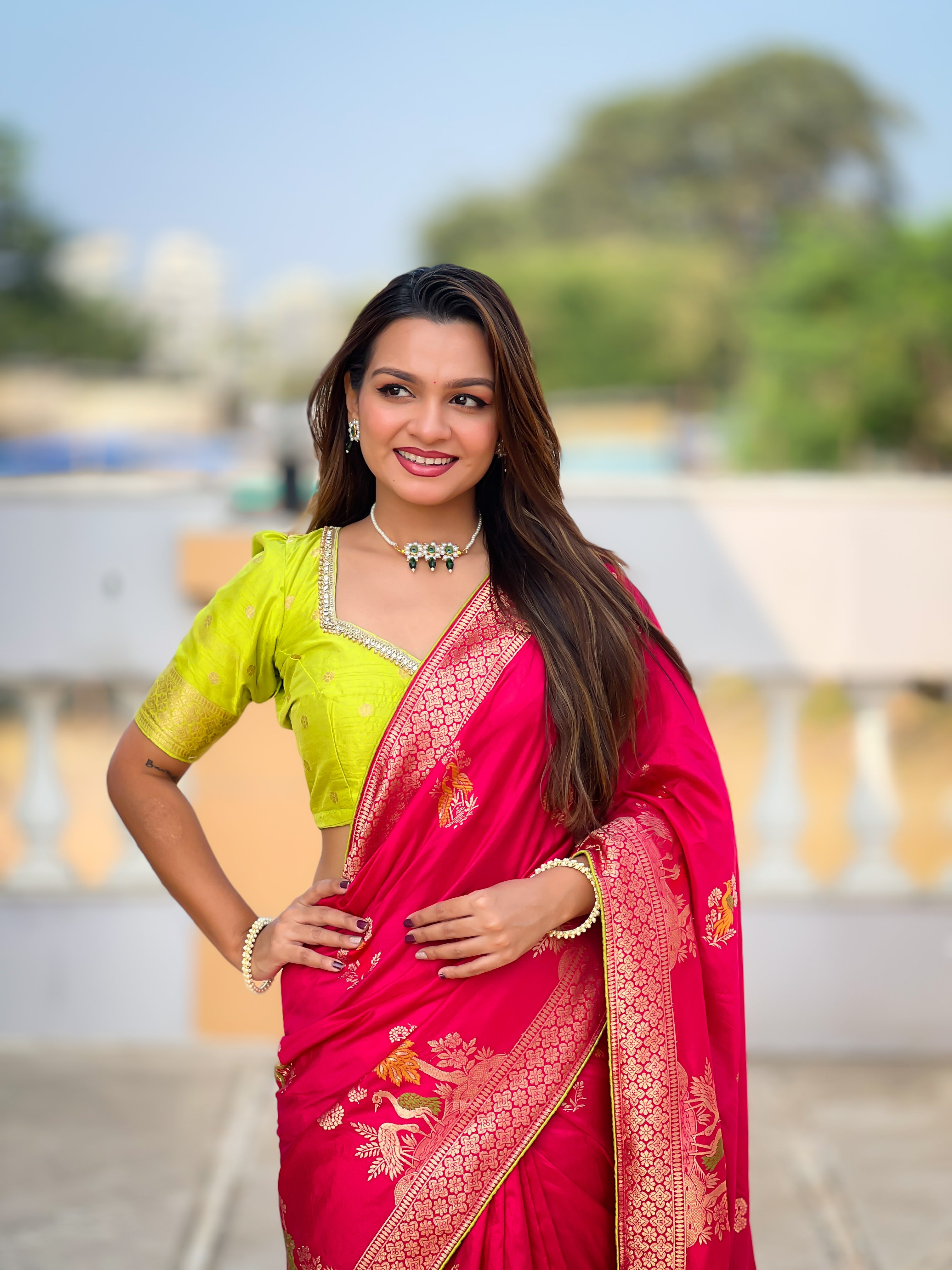 Red Soft Dolla Silk Saree with zari Weaving Meenakari Design