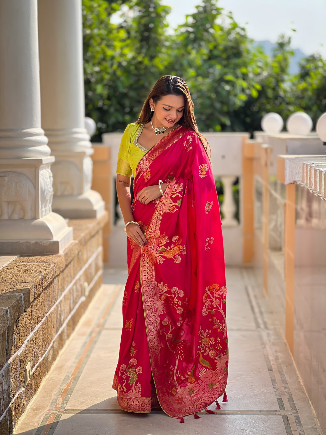 Red Soft Dolla Silk Saree with zari Weaving Meenakari Design