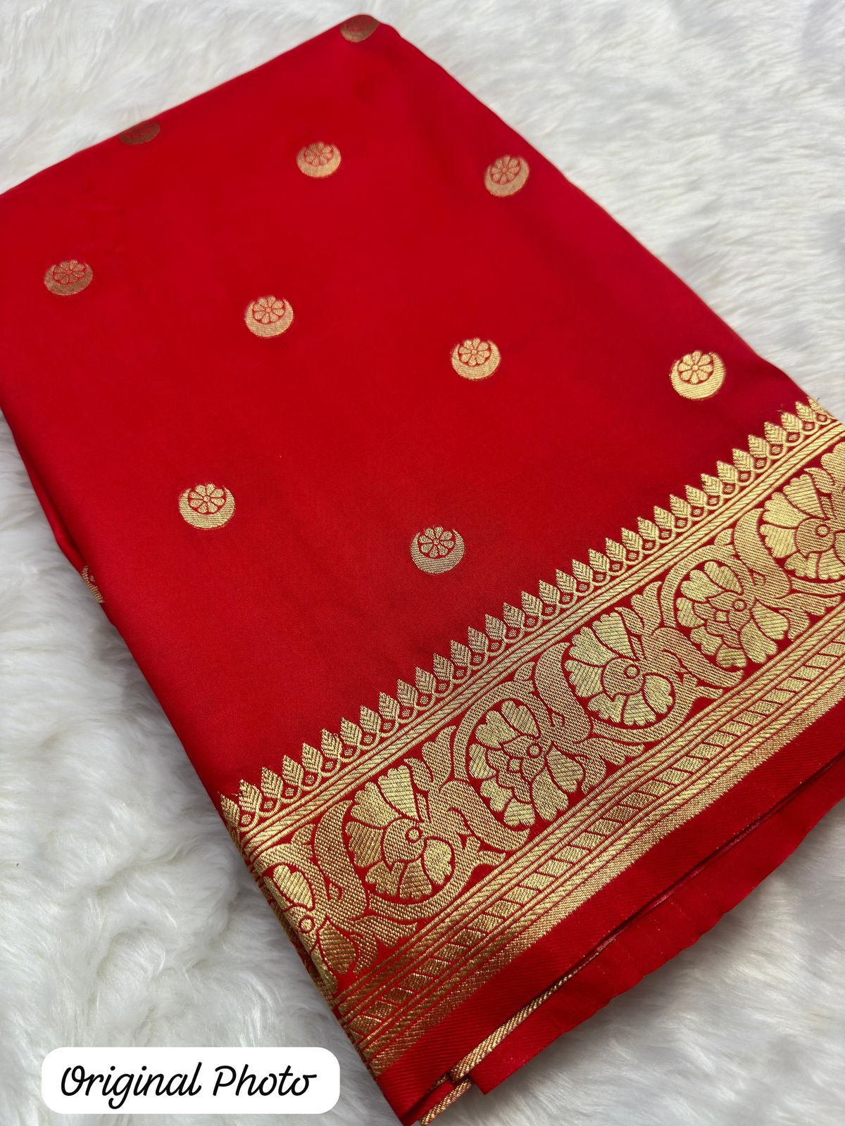 Red Woven Design Soft Silk Saree with Golden Zari Work