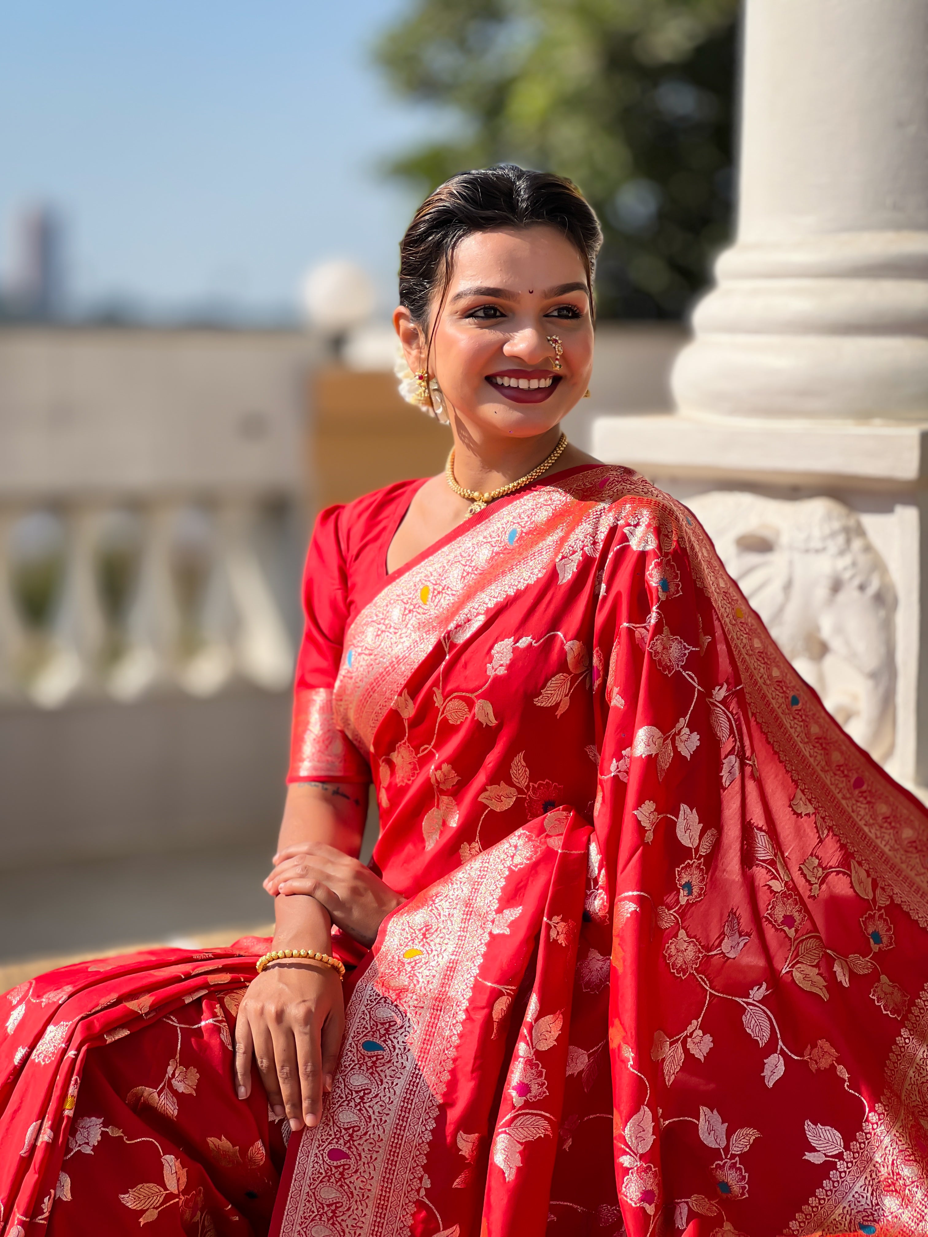 Red Zari Embroidered Banarasi Silk Saree