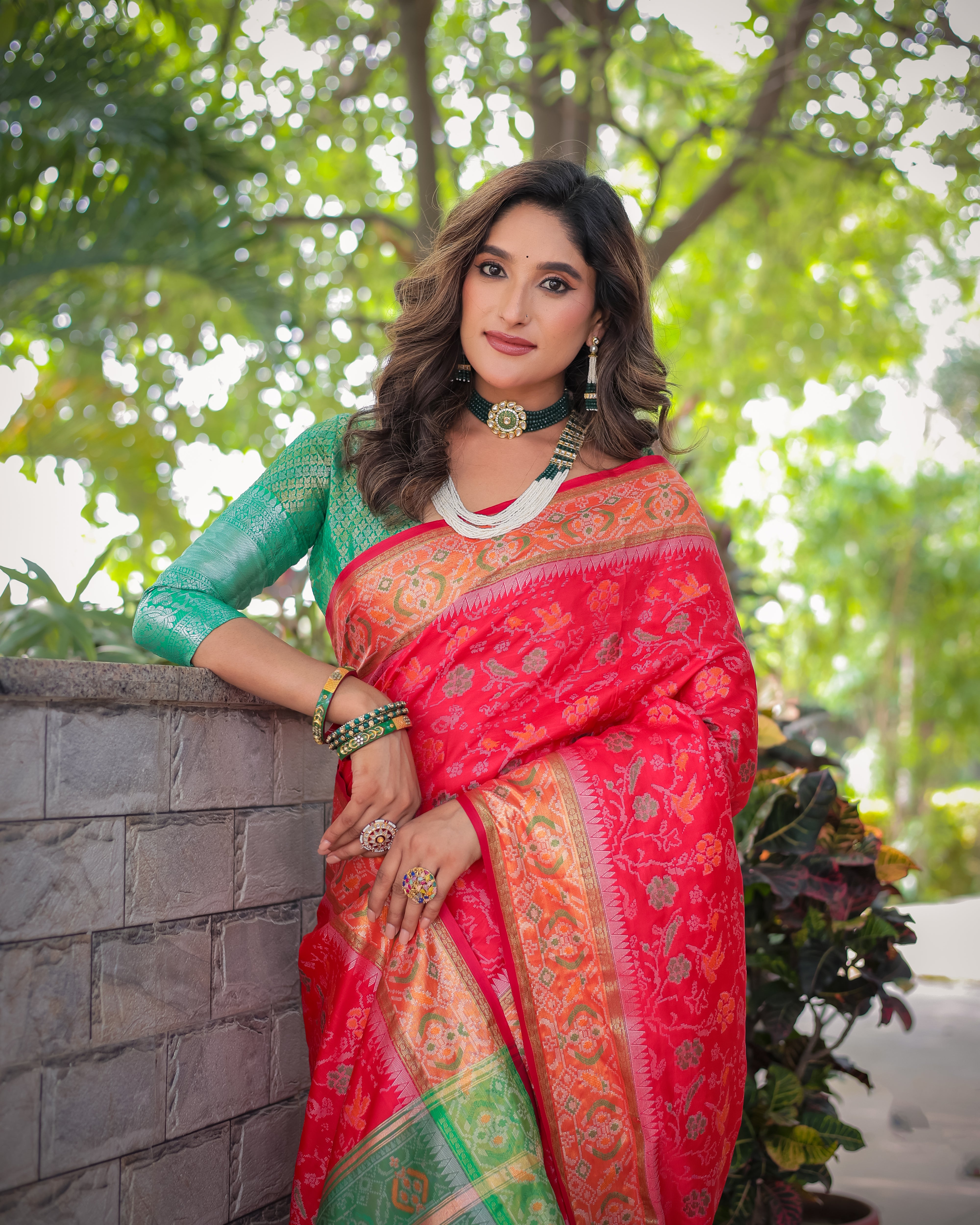 Red and Green Banarasi Patola Soft Silk Saree