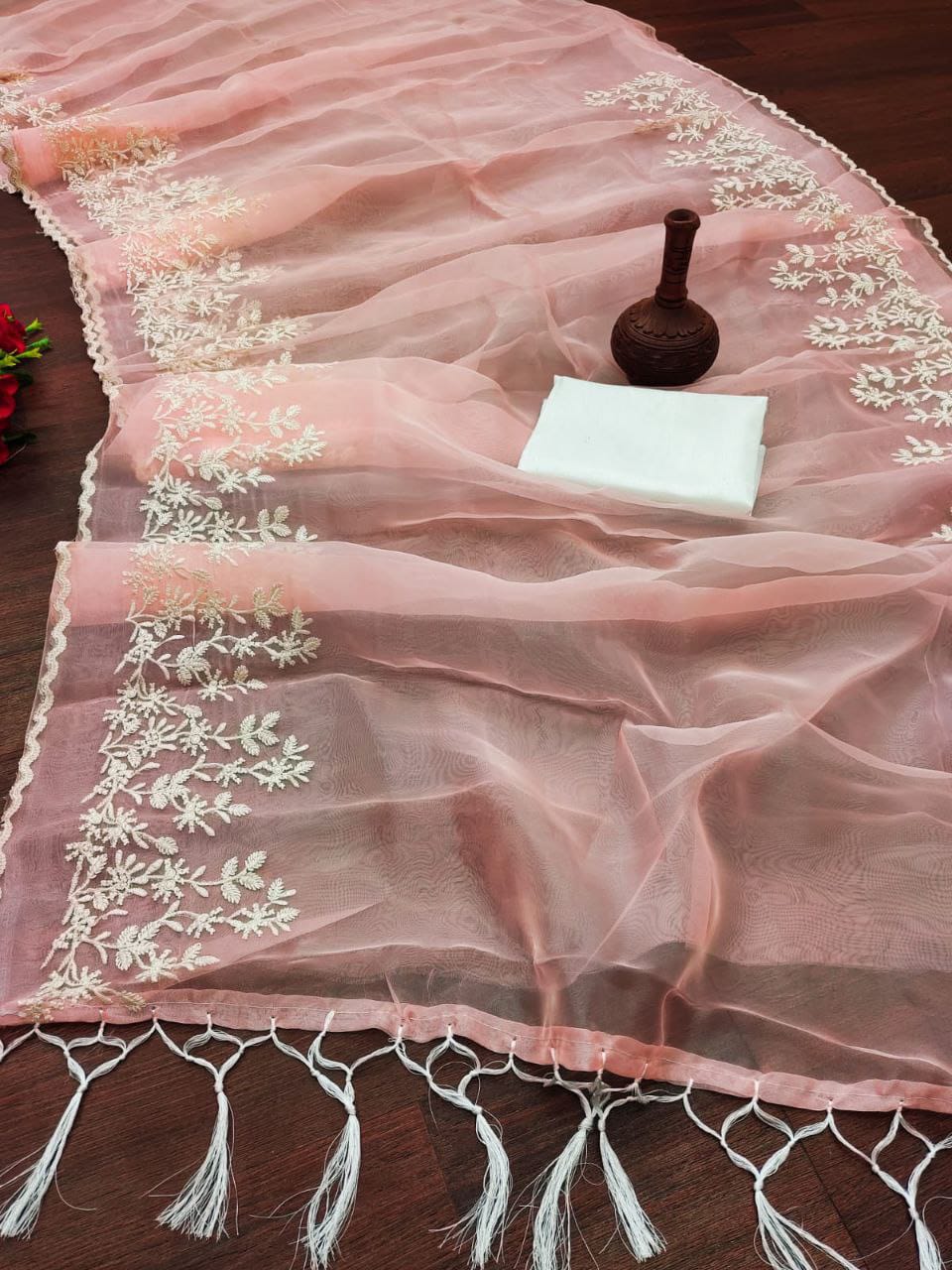 Rose Pink Silk Organza Saree
