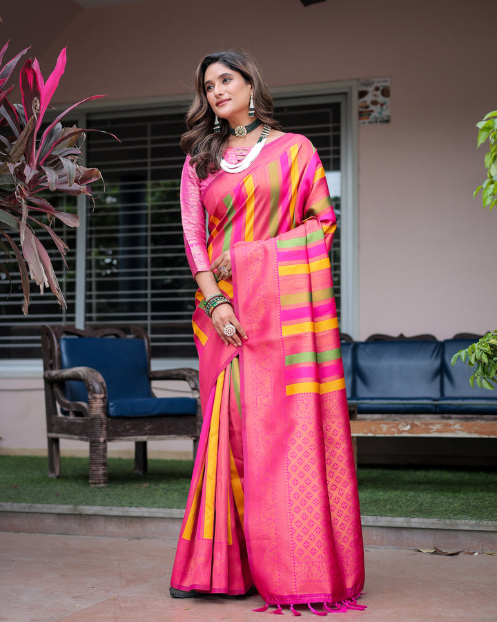 Rosy Pink Pure Soft Semi Kanjivaram Pattu Silk Saree