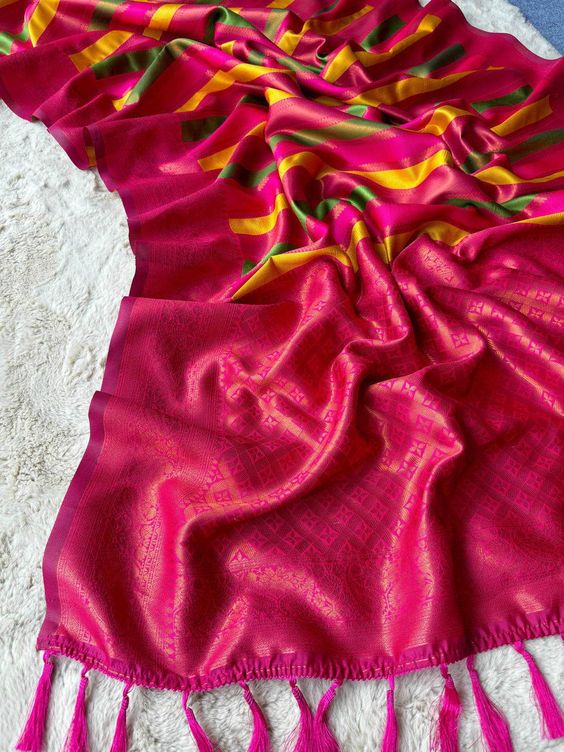 Rosy Pink Pure Soft Semi Kanjivaram Pattu Silk Saree
