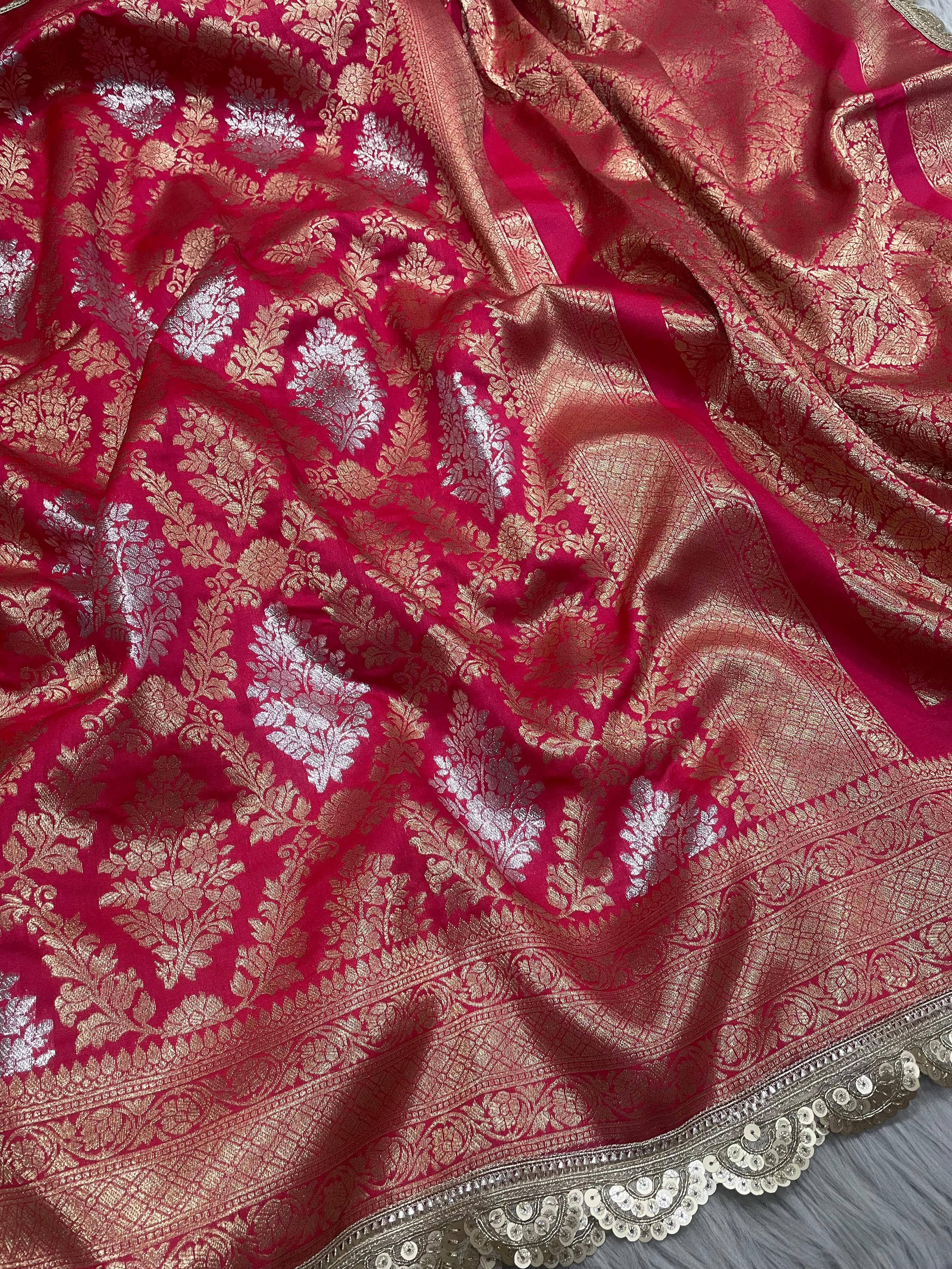 Rosy pink banarsi katan silk saree