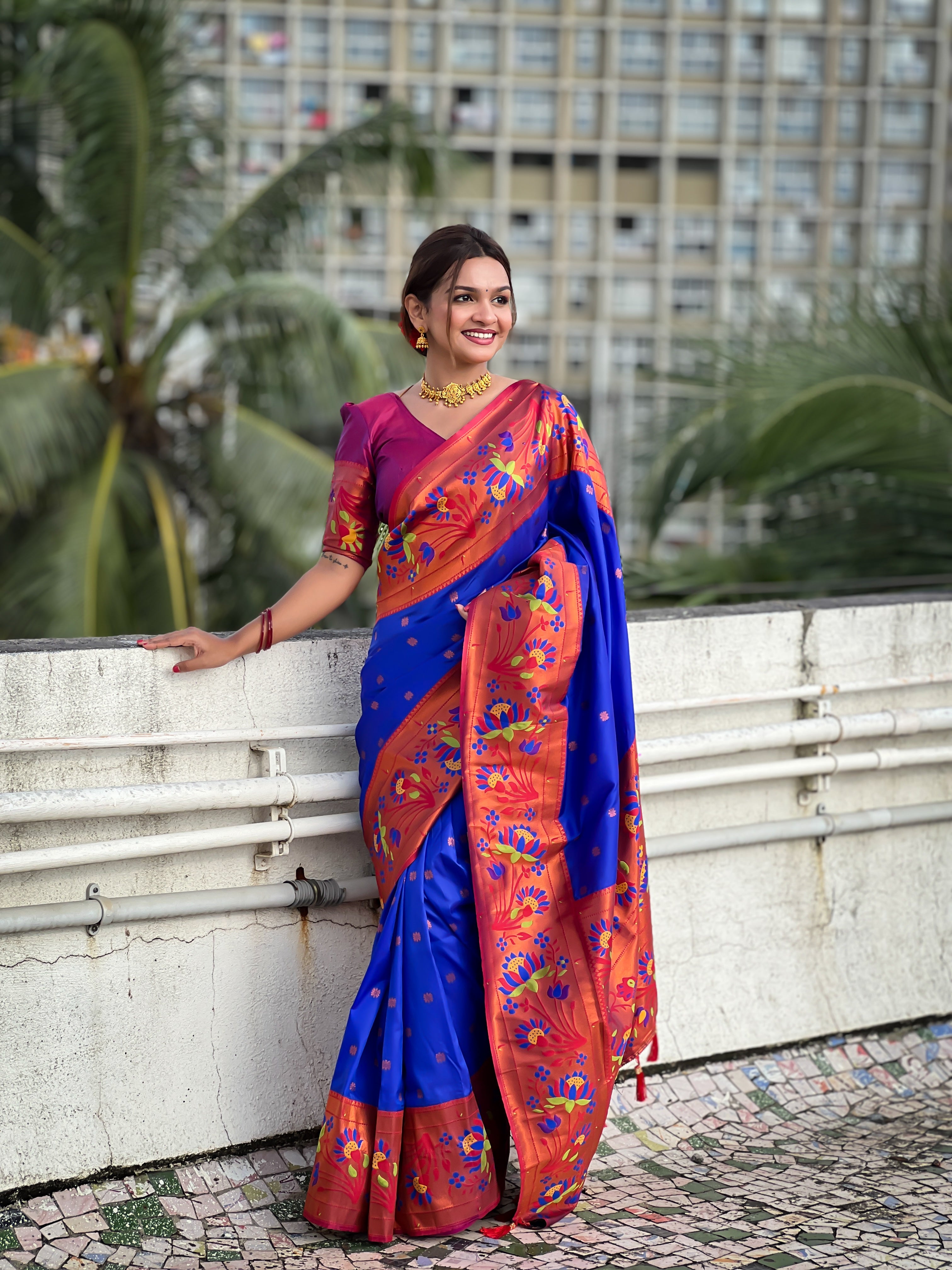 Royal Blue Woven Design Soft Paithani Silk Saree