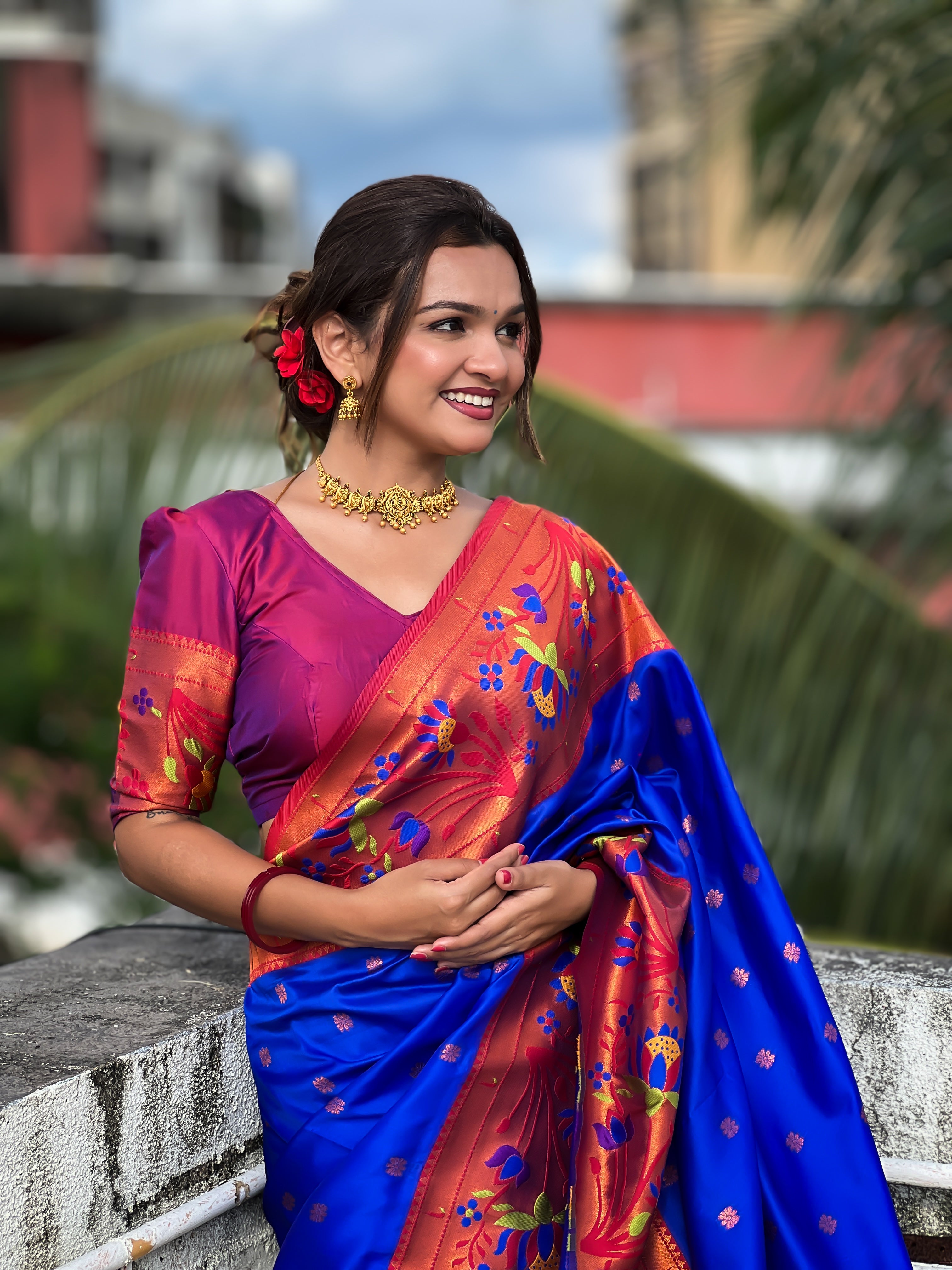 Royal Blue Woven Design Soft Paithani Silk Saree