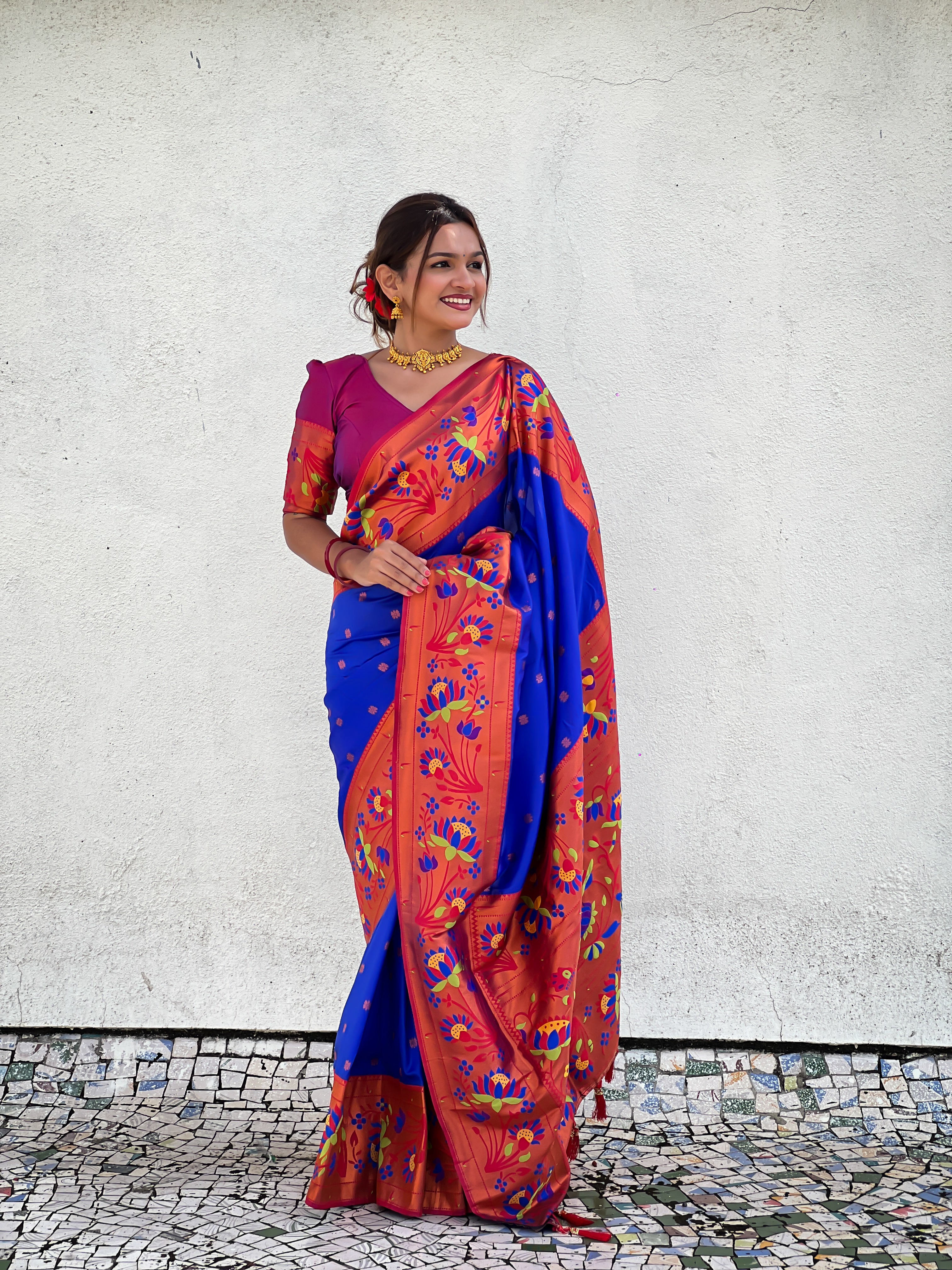Royal Blue Woven Design Soft Paithani Silk Saree