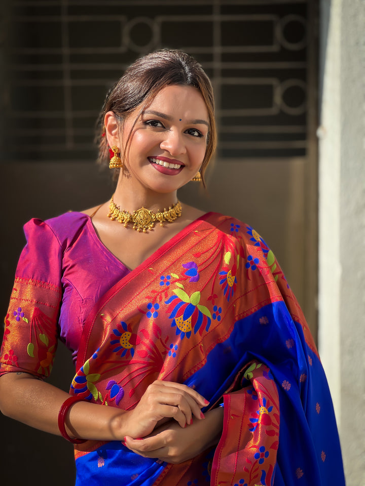 Royal Blue Woven Design Soft Paithani Silk Saree