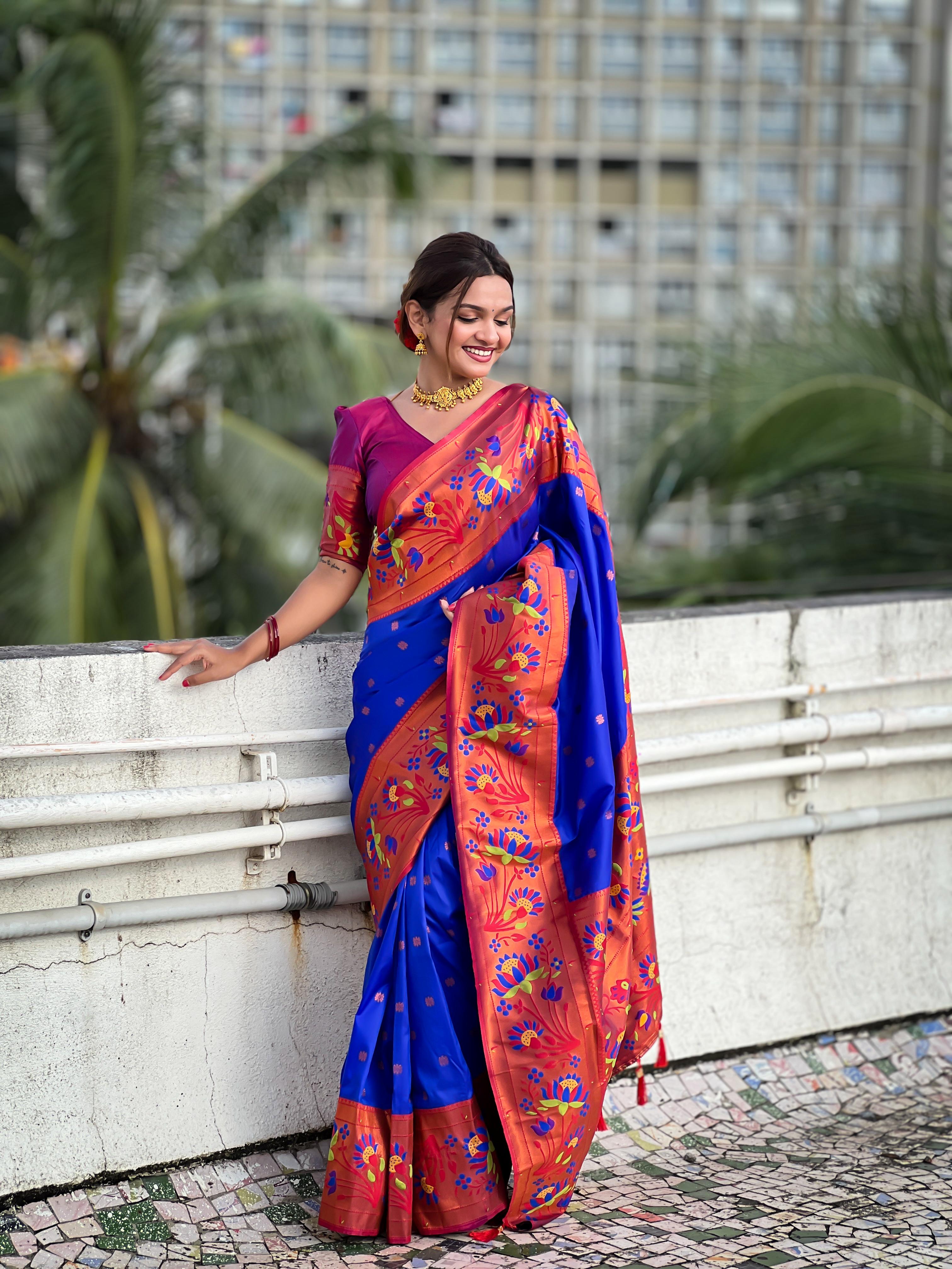 Royal Blue Woven Design Soft Silk Saree