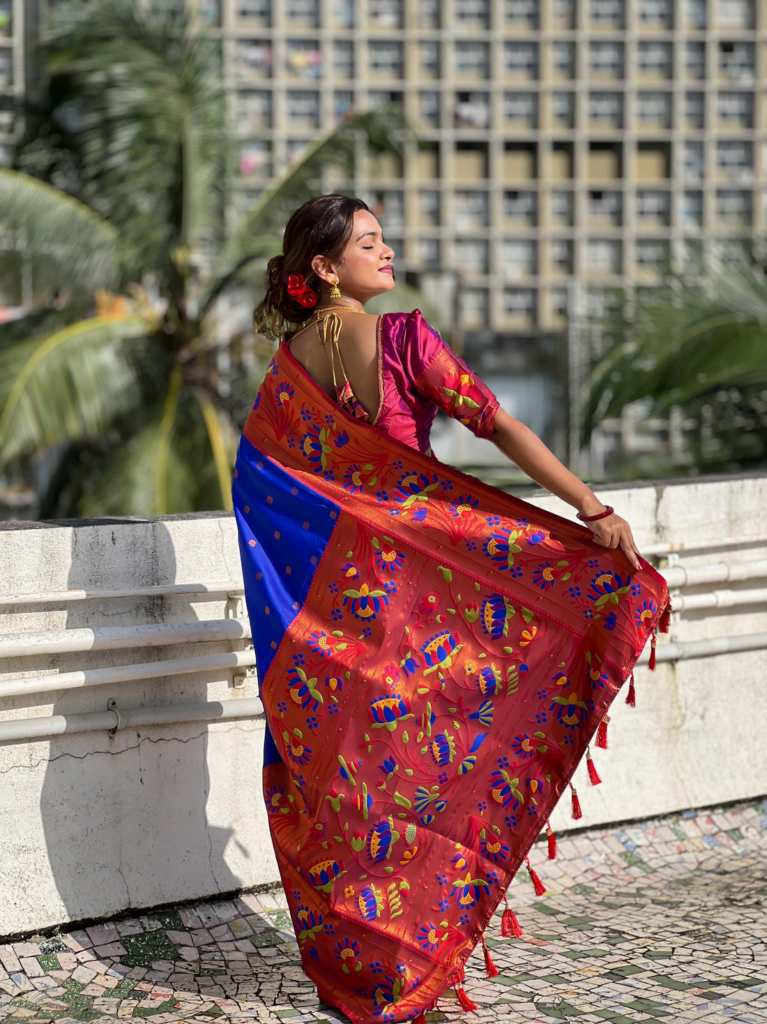 Royal Blue Woven Design Soft Silk Saree