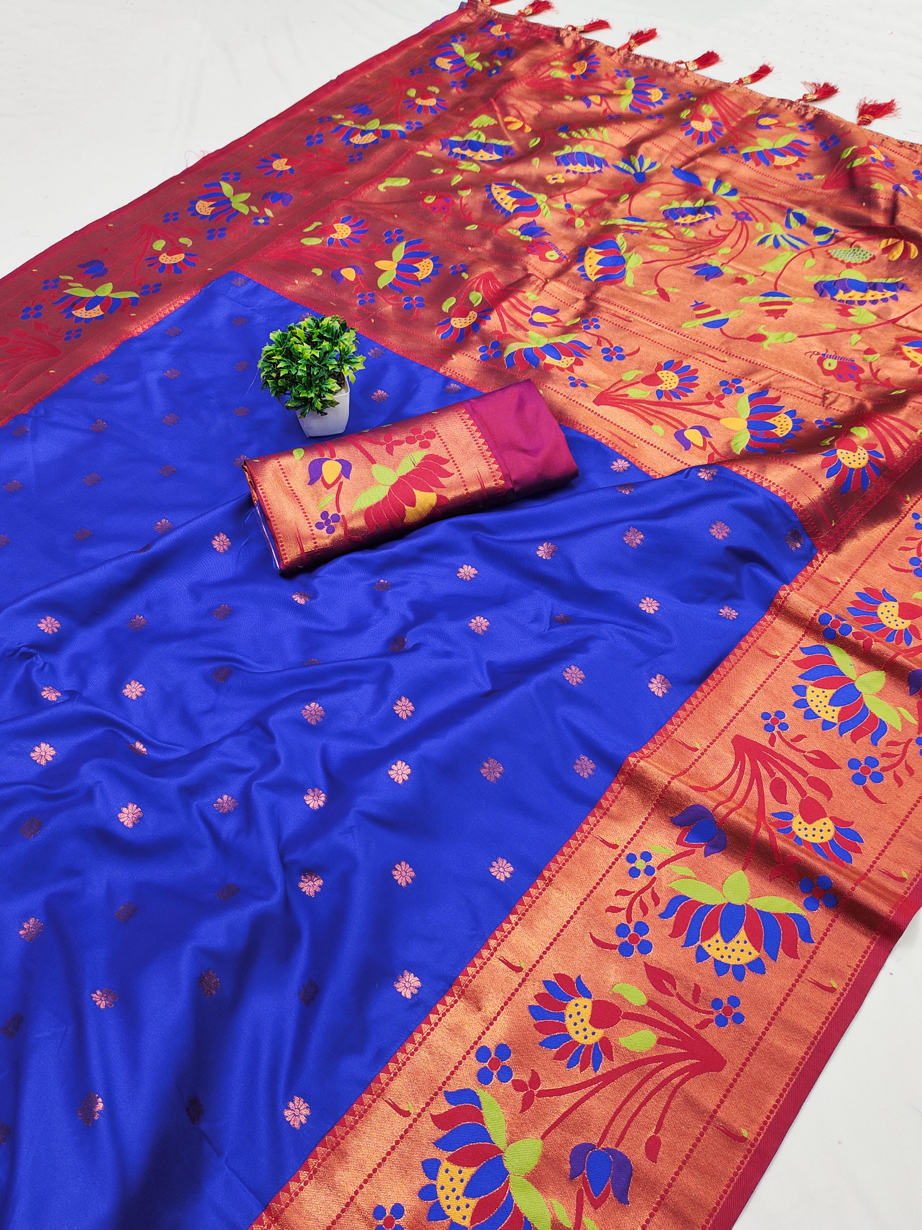 Royal Blue Woven Design Soft Silk Saree