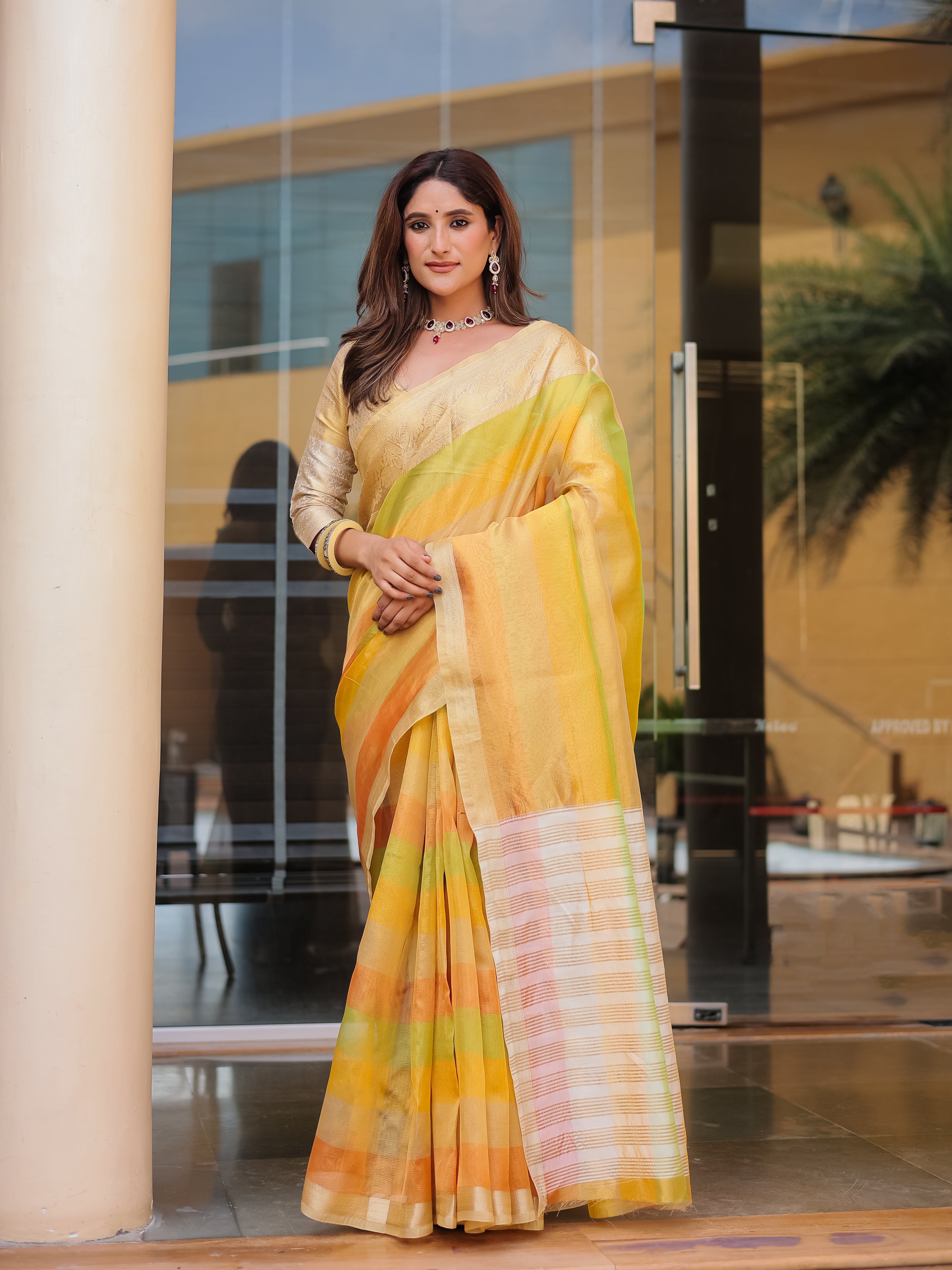 Saffron Mango Banarasi Handloom Crush Saree