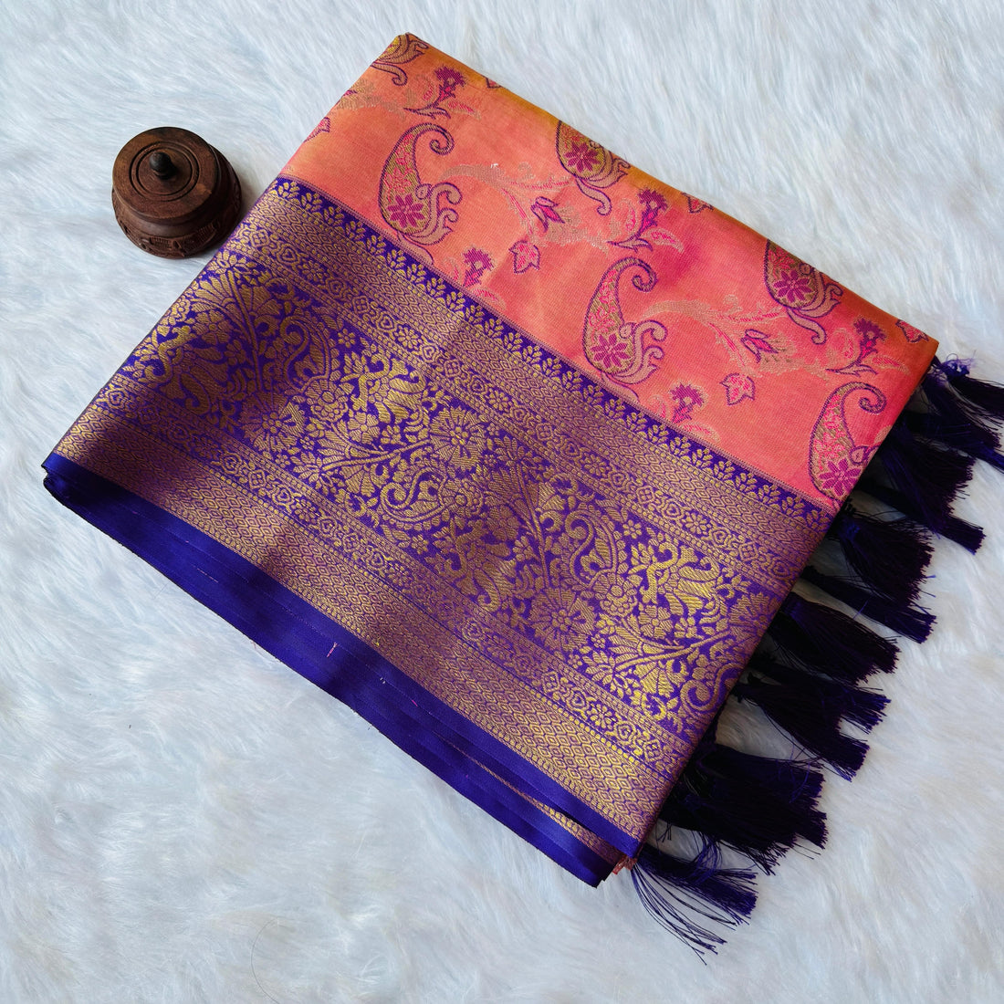 Salmon Pink Dharmavaram Soft Banarsi Tissue Saree