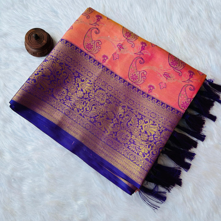 Salmon Pink Dharmavaram Soft Banarsi Tissue Saree