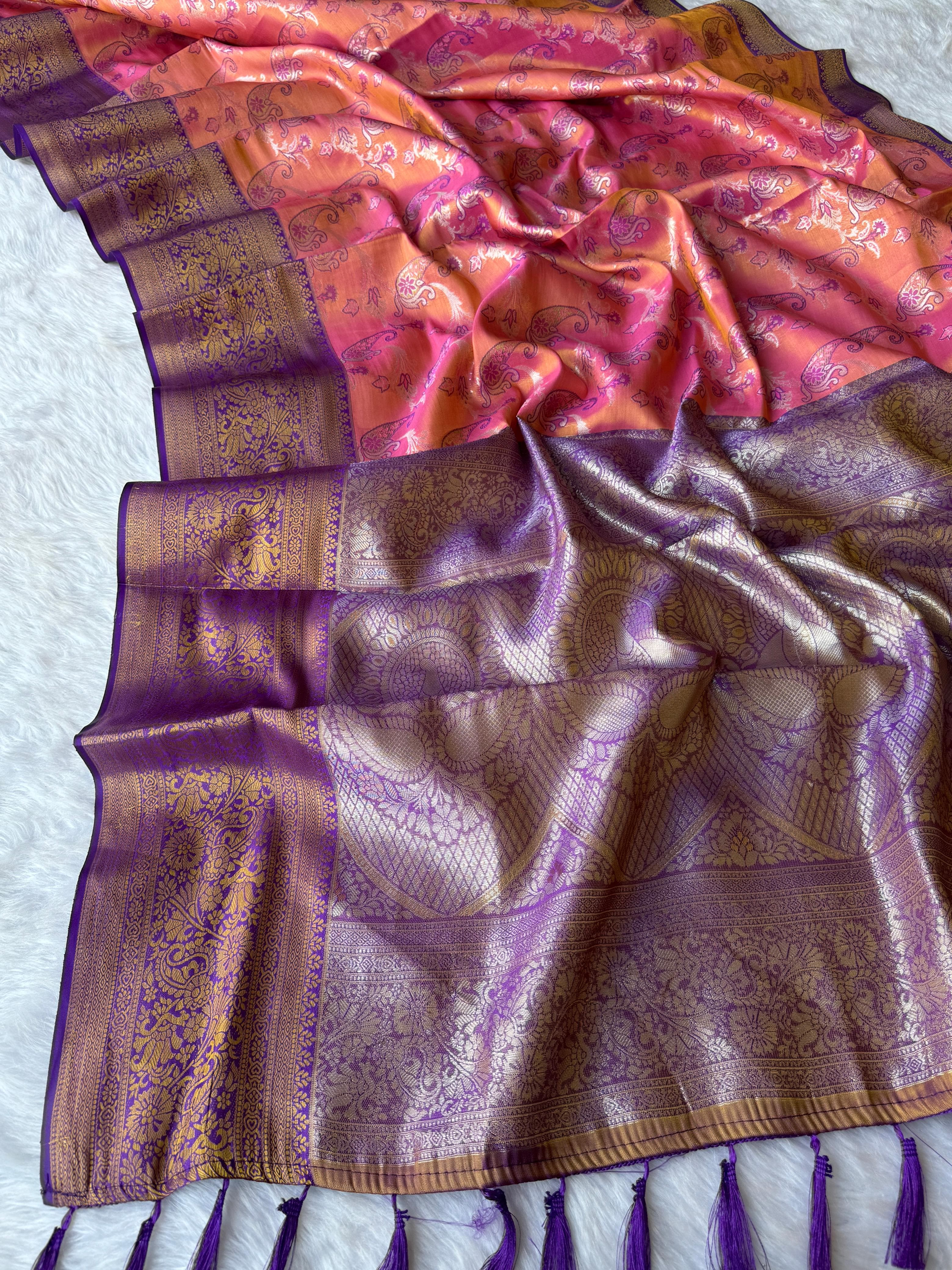 Salmon Pink Dharmavaram Soft Banarsi Tissue Saree