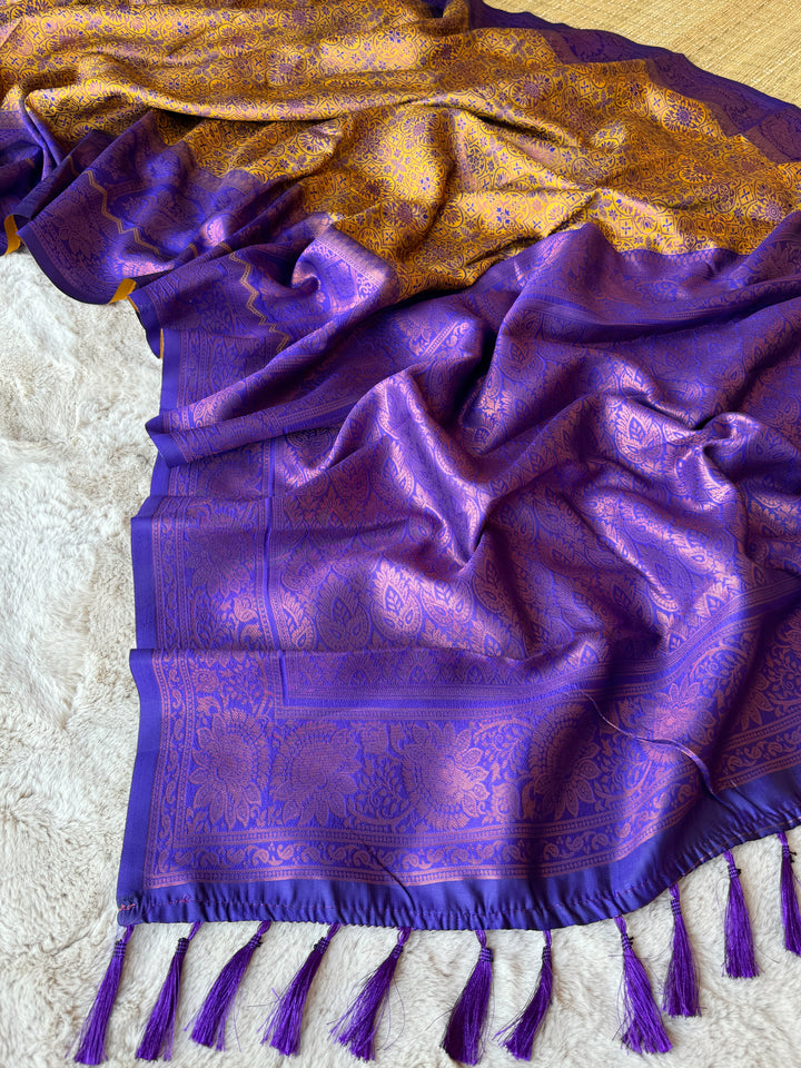 Satin Sheen Gold Designer Tassels Premium Banarsi Silk Saree
