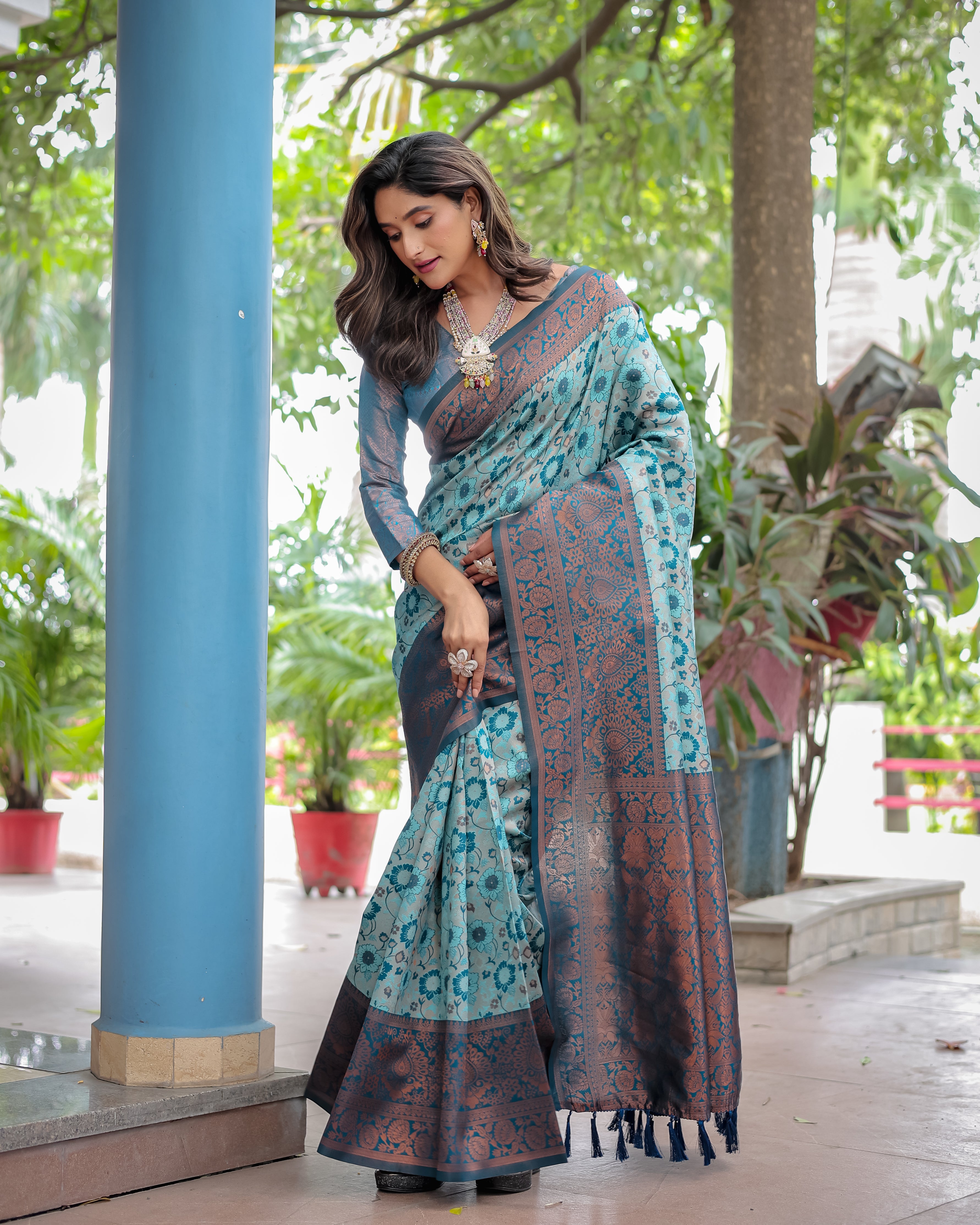Sea Green Designer Tassels Banarsi Silk Saree