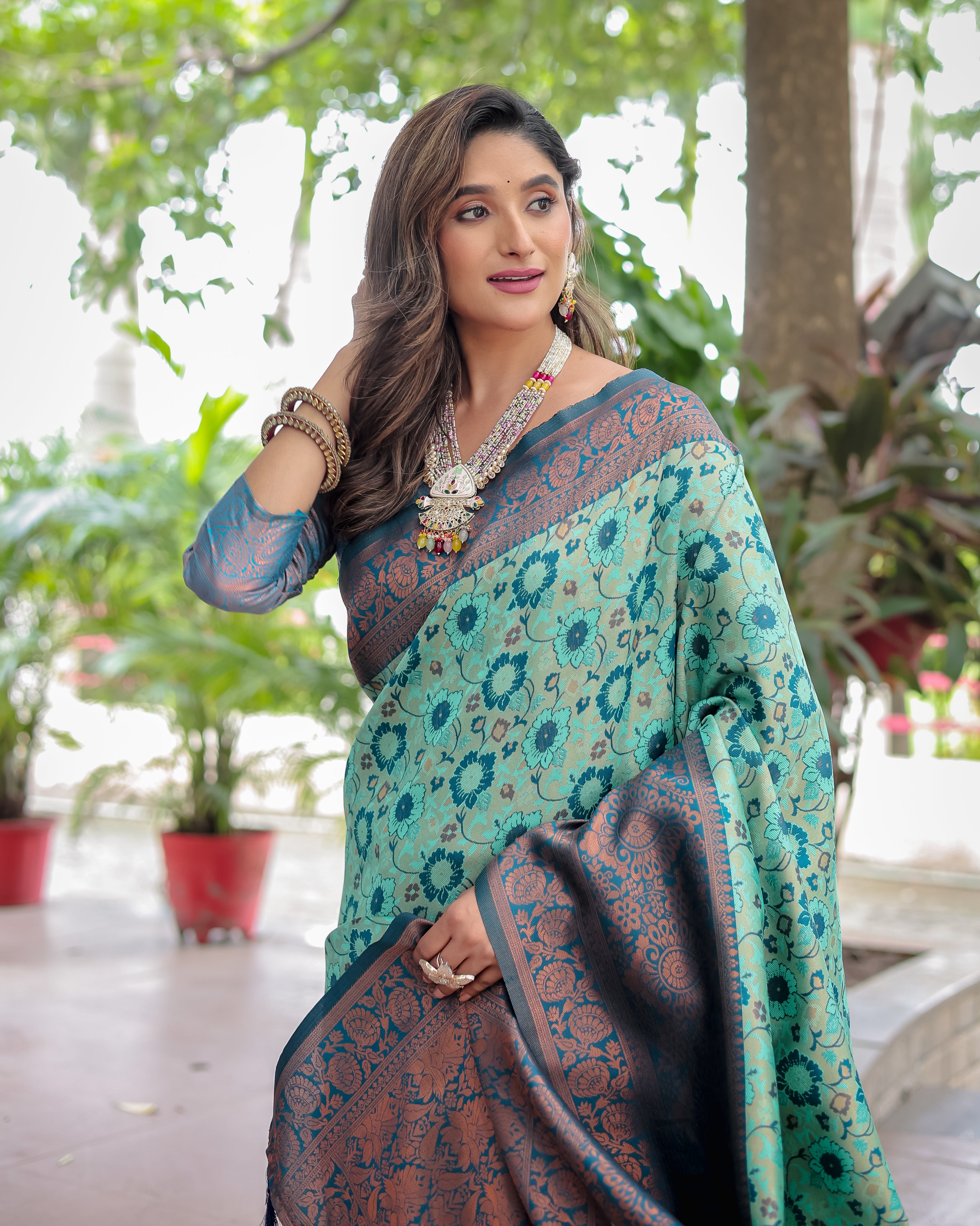 Sea Green Designer Tassels Banarsi Silk Saree