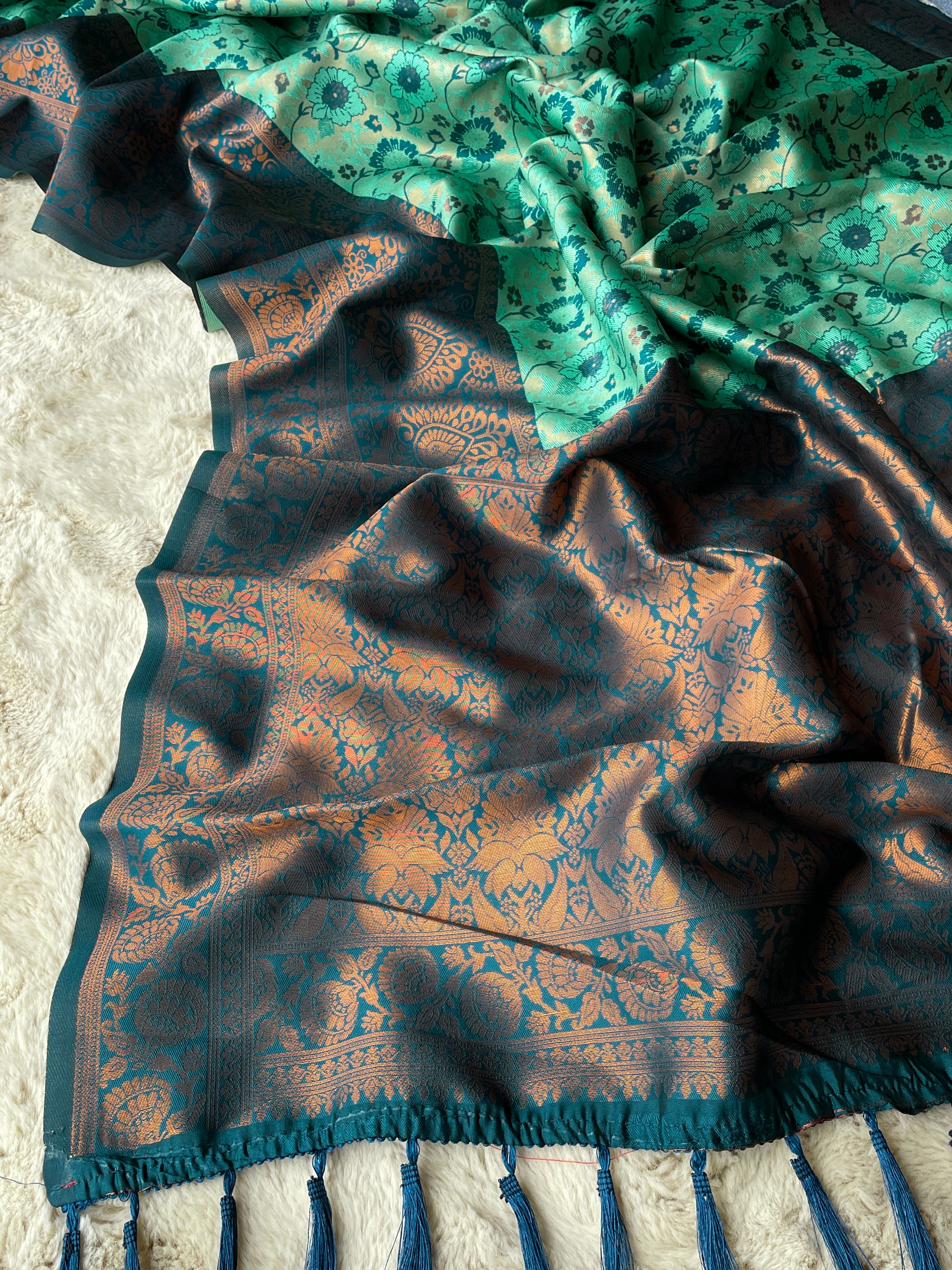 Sea Green Designer Tassels Banarsi Silk Saree