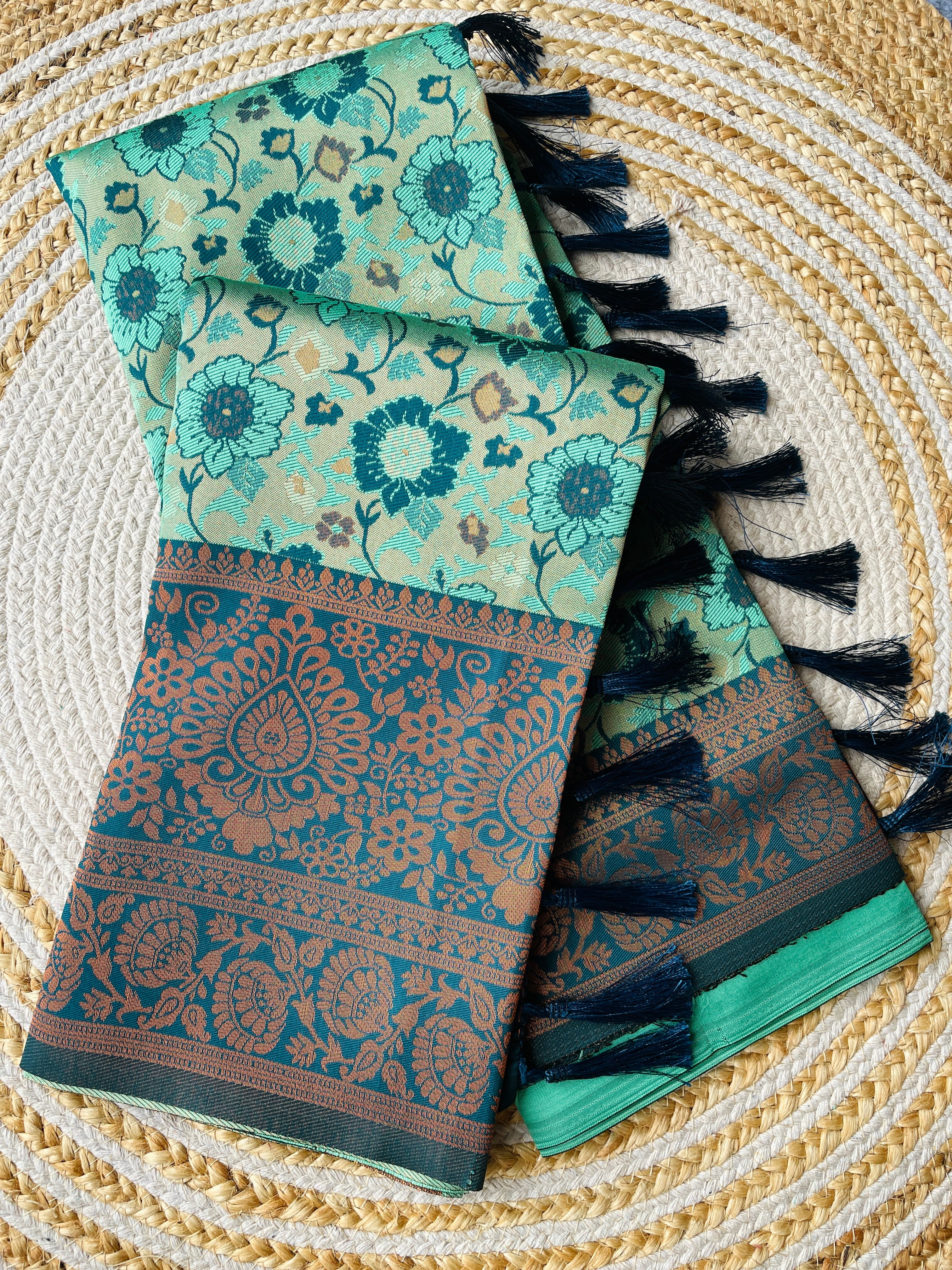 Sea Green Designer Tassels Banarsi Silk Saree