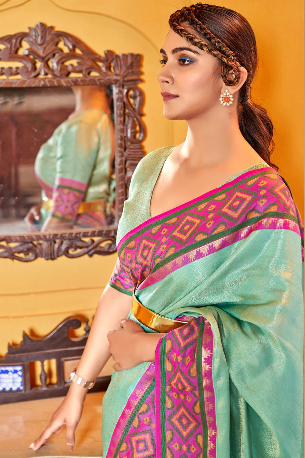 Sea Green Kanjivaram Patola Silk Saree