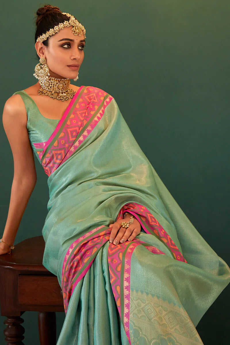 Sea Green Kanjivaram Patola Silk Saree