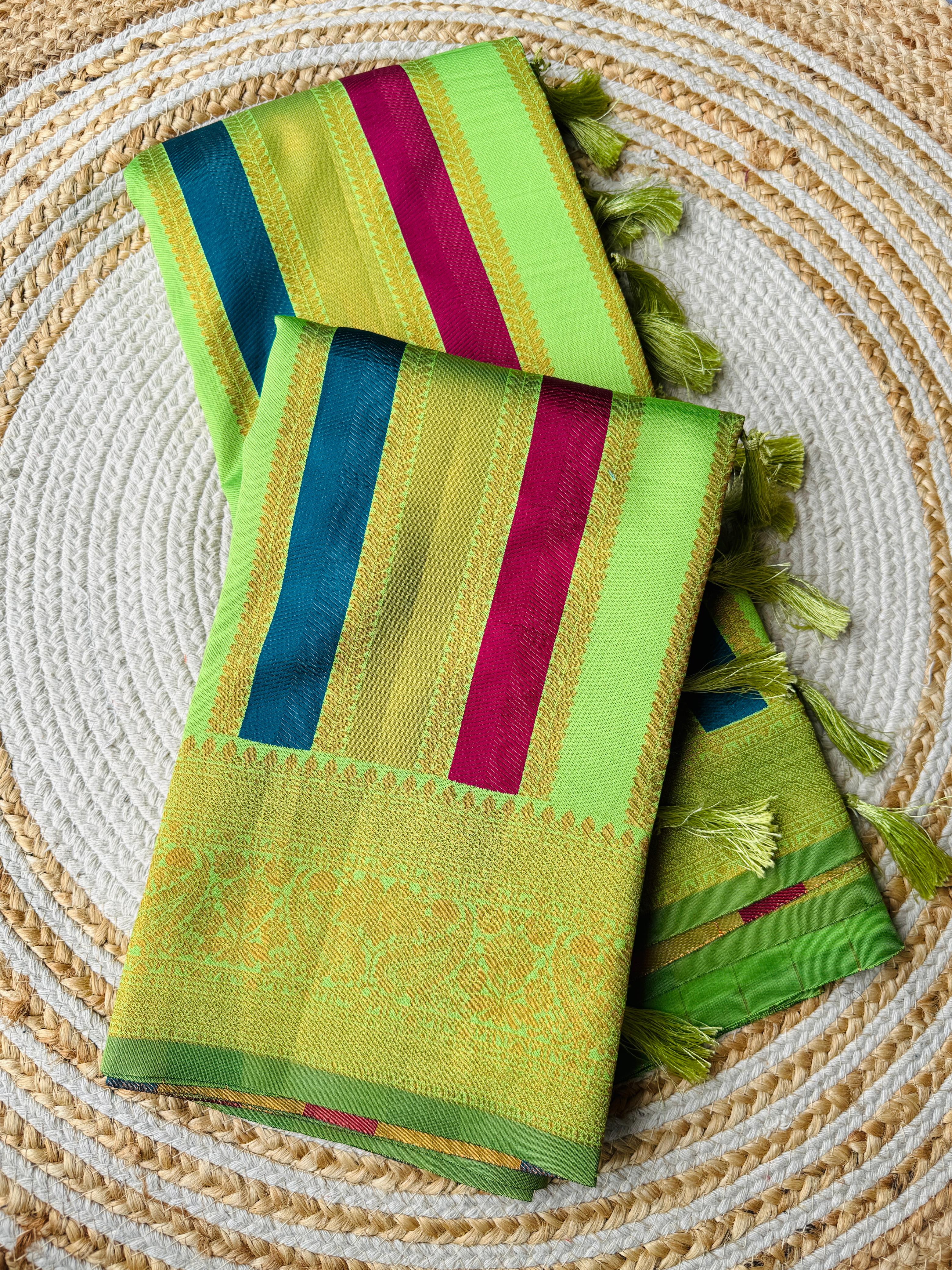 Sea Green Pure Soft Semi Kanjivaram Pattu Silk Saree