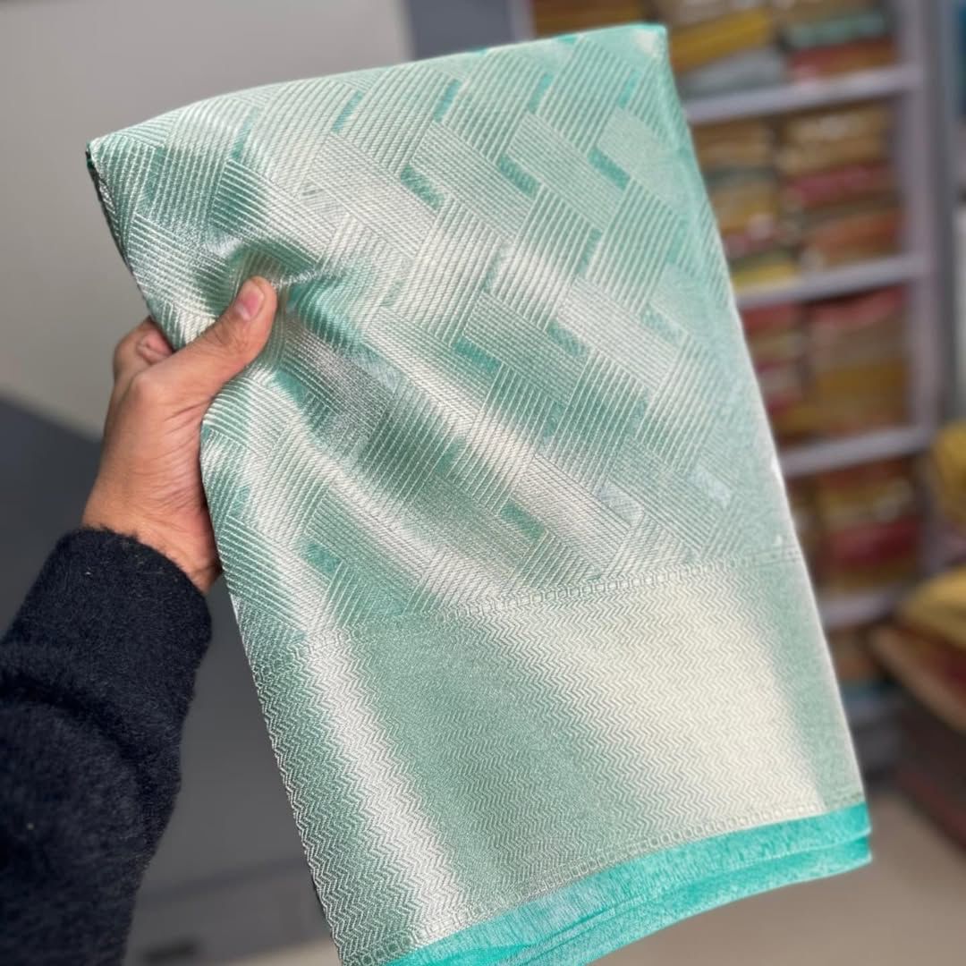 Seafoam Blue Banarasi Sift Tissue Banarasi Handloom Silk Saree