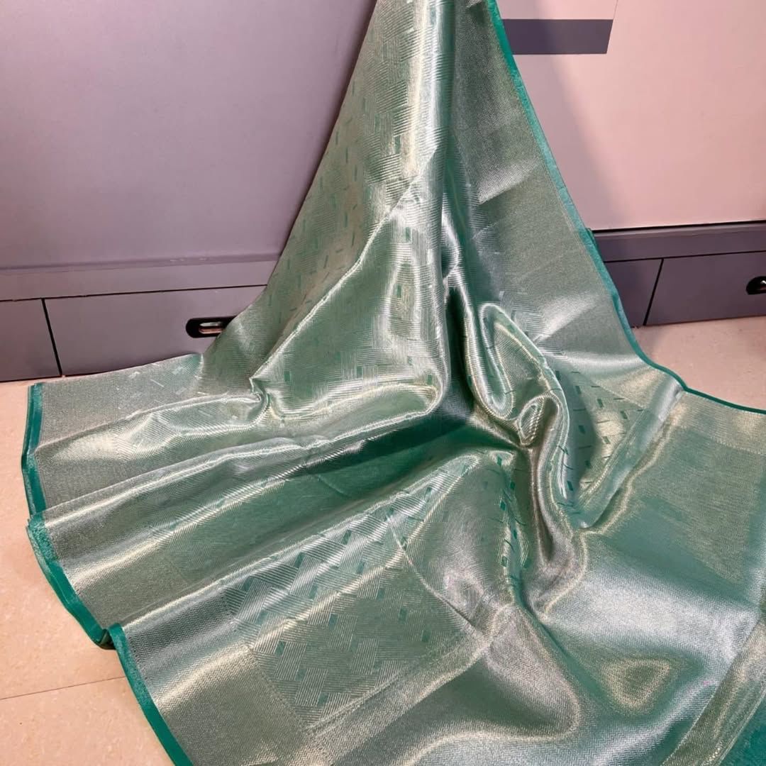 Seafoam Blue Banarasi Sift Tissue Banarasi Handloom Silk Saree