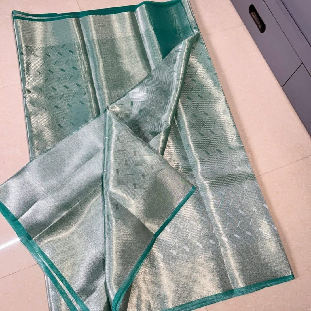 Seafoam Blue Banarasi Sift Tissue Banarasi Handloom Silk Saree
