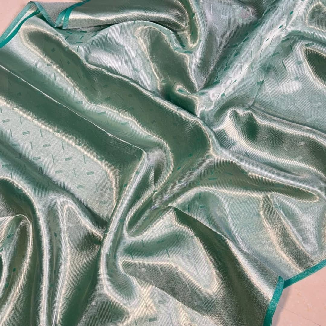 Seafoam Blue Banarasi Sift Tissue Banarasi Handloom Silk Saree