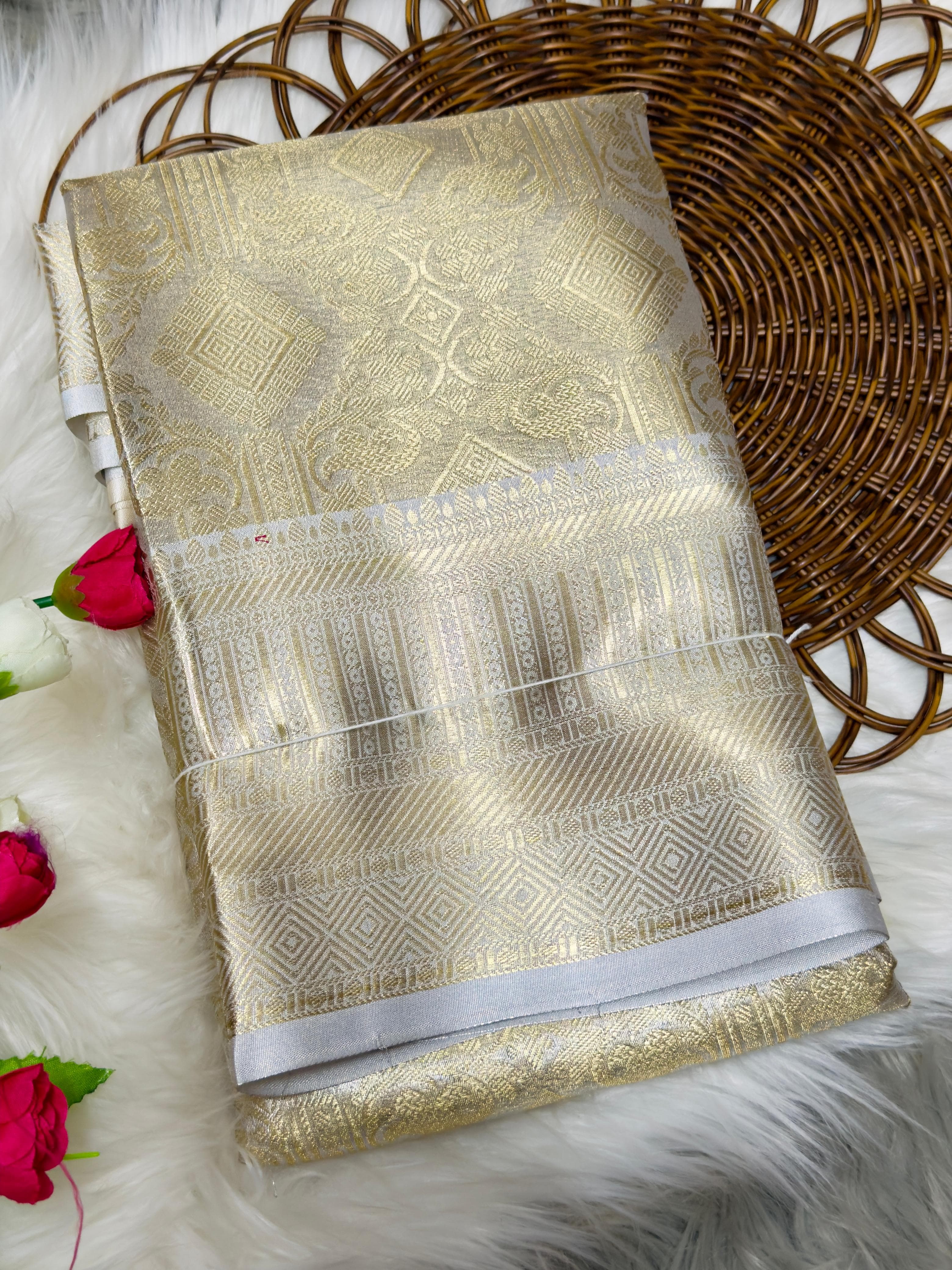 Silver Soft Tissue Zari Silk Saree