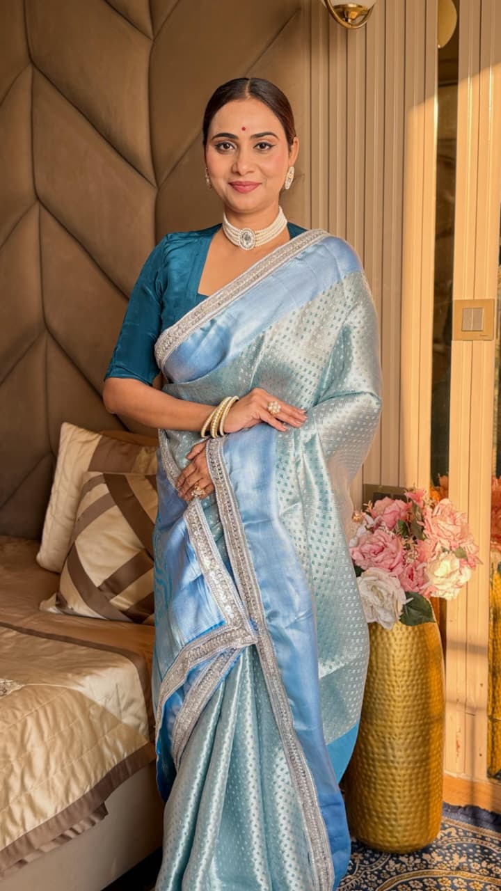 Sky-Blue-Banarasi-Tissue-Silk-Saree