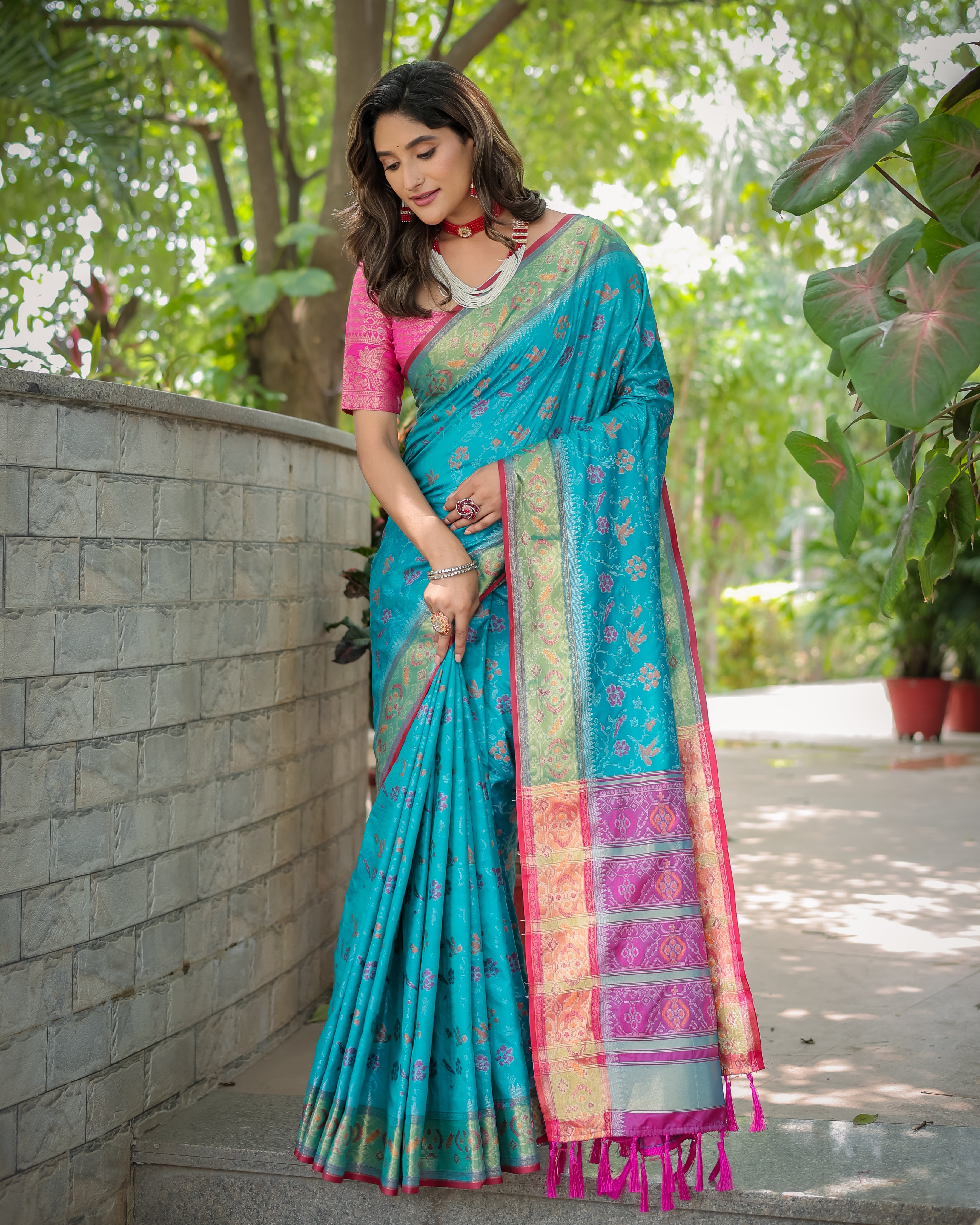 Sky Blue Banarasi Patola Soft Silk Saree