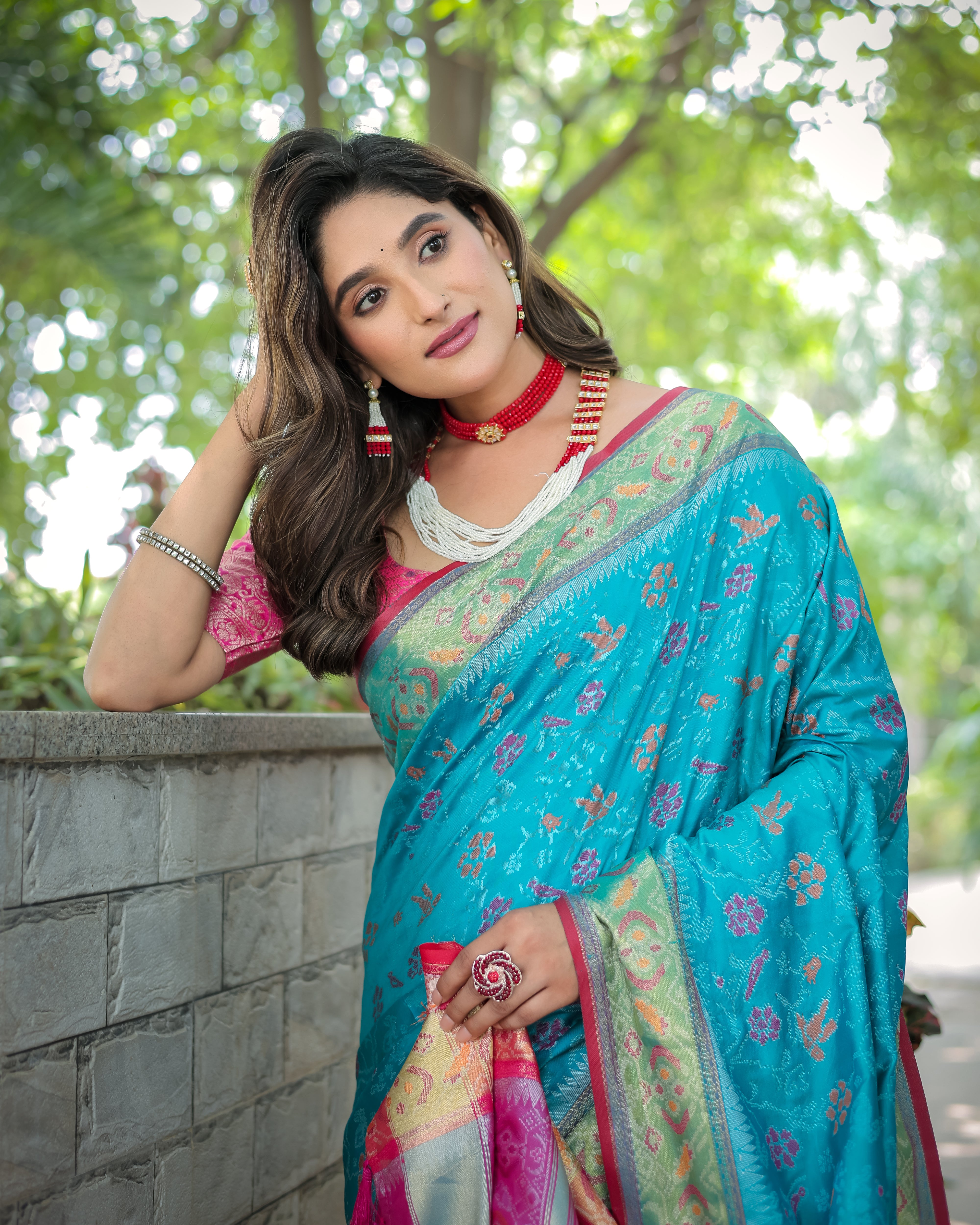 Sky Blue Banarasi Patola Soft Silk Saree