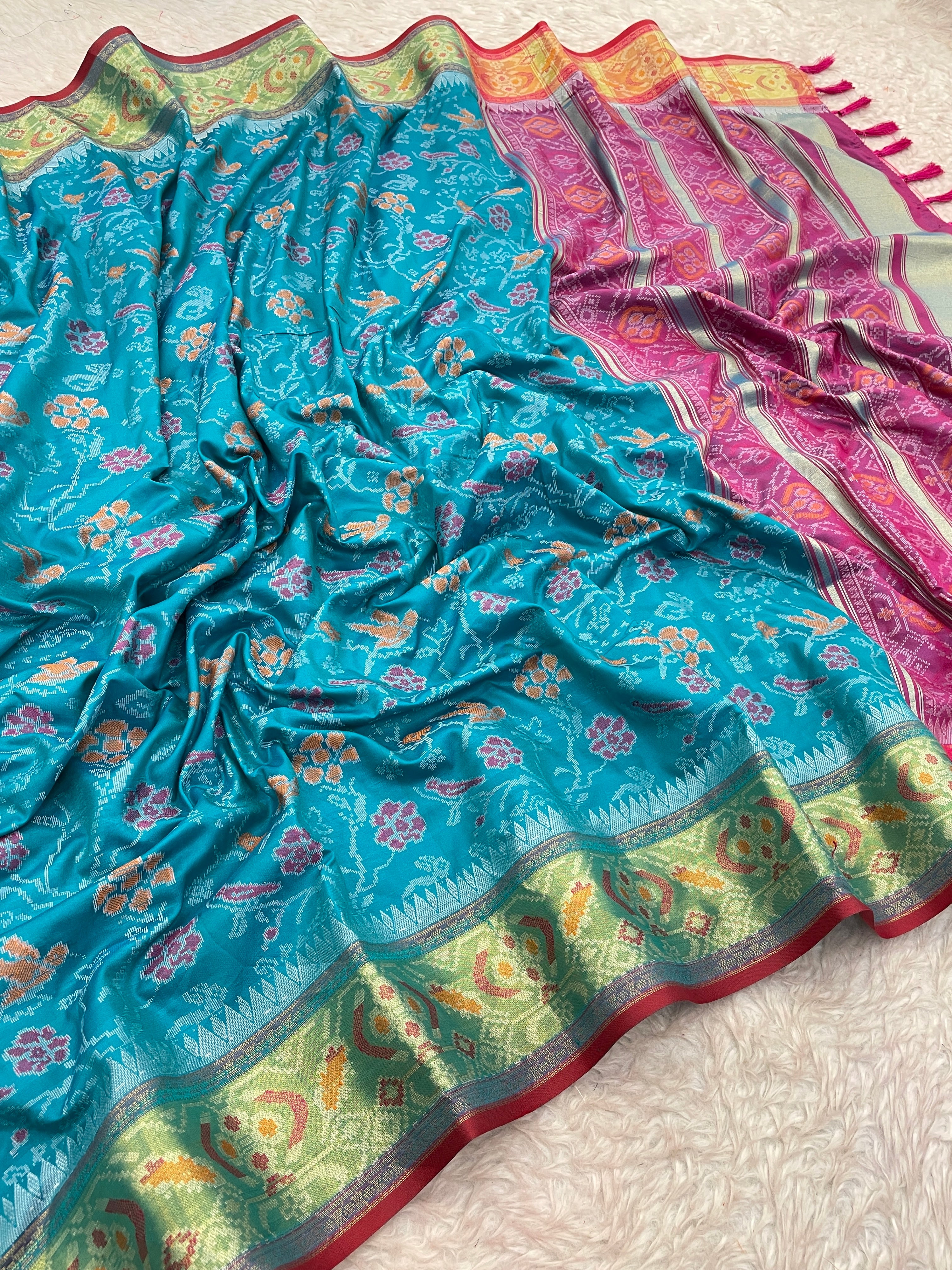 Sky Blue Banarasi Patola Soft Silk Saree