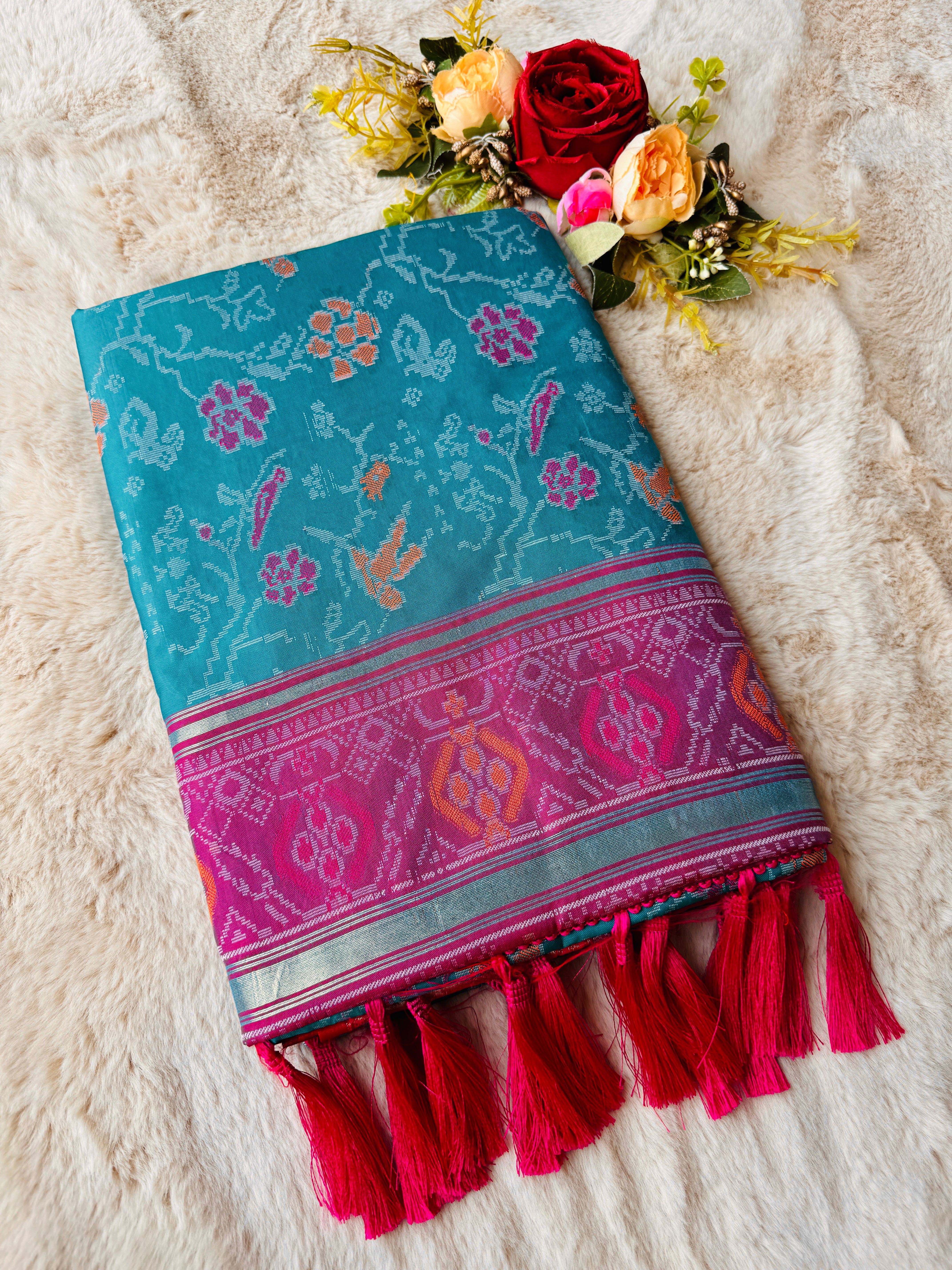Sky Blue Banarasi Patola Soft Silk Saree